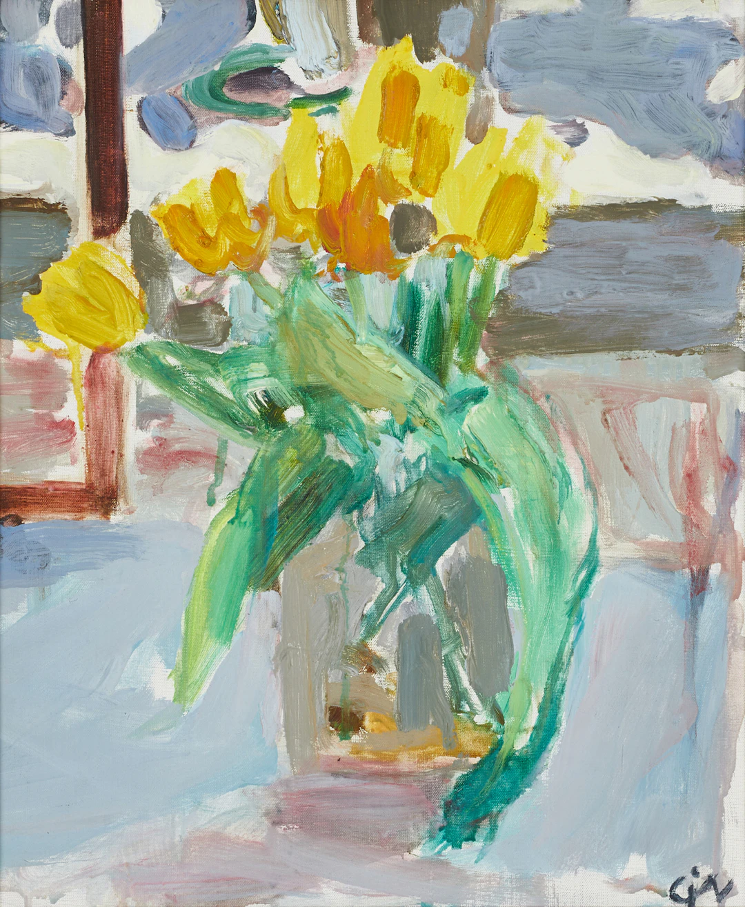 CALLE JOHANSSON (Sverige, 1910-1989), ”Tulpaner i motljus", olja på