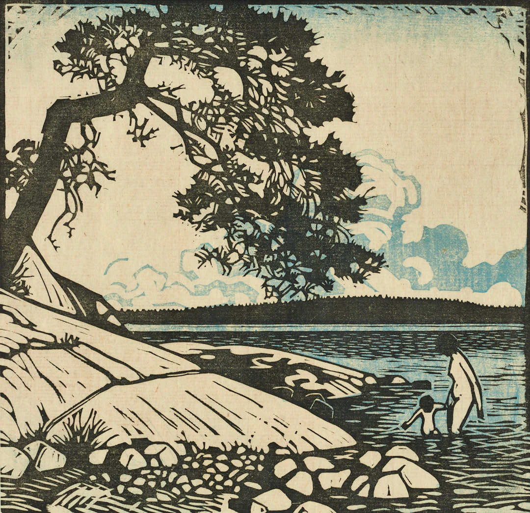 PER FISCHER (1877-1974). Badande kvinna och barn, signerad, numrerad