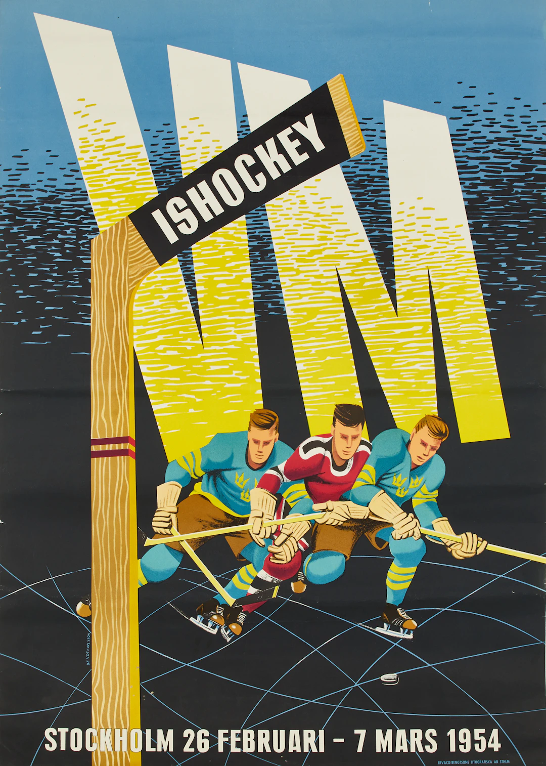POSTER, Ishockey VM Stockholm 1954, efter Bengt Karlsson Ervaco/Bengtsson