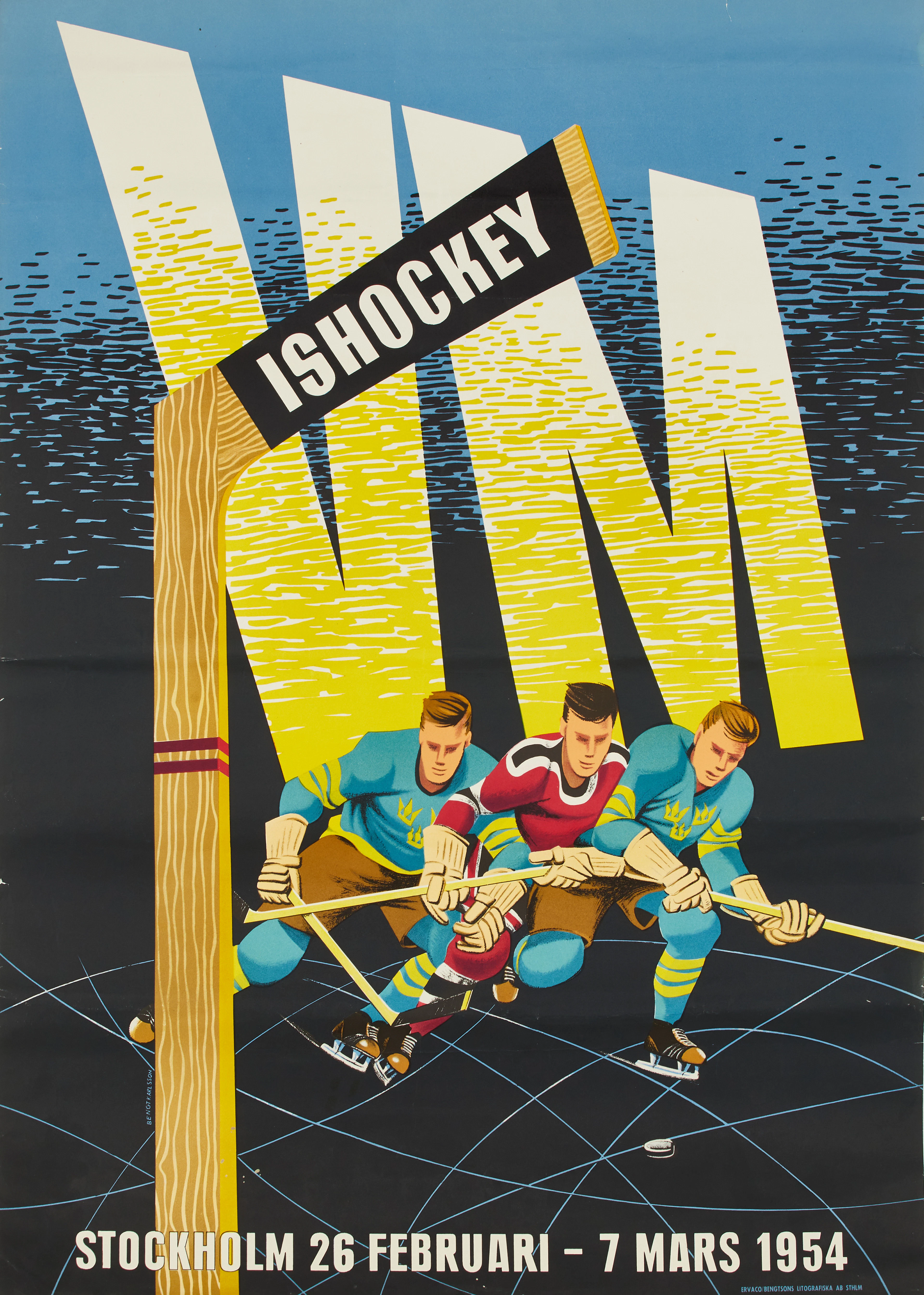 POSTER, Ishockey VM Stockholm 1954, efter Bengt Karlsson Ervaco/Bengtsson