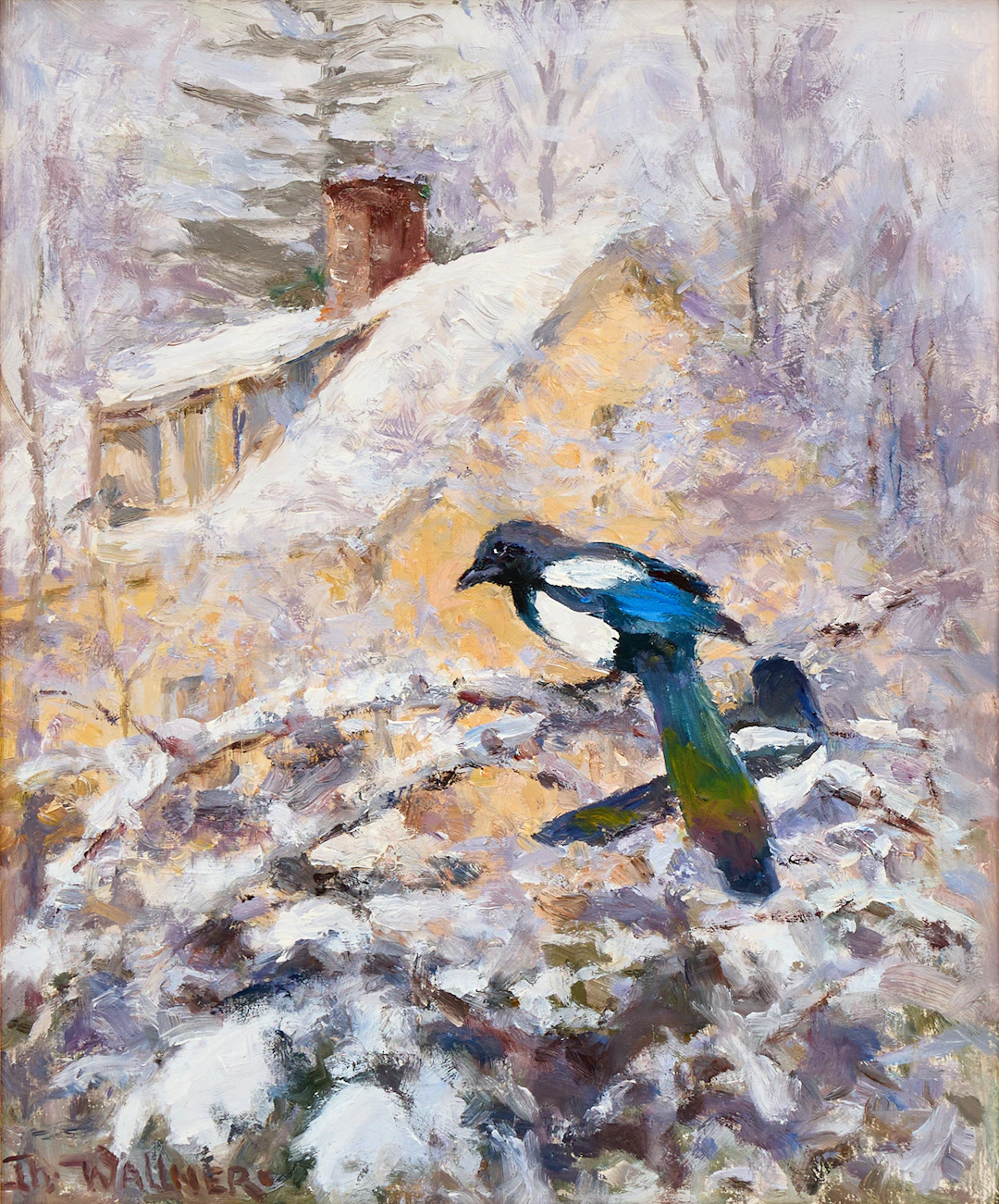 THURE WALLNER (1888–1965). Skata i vinterlandskap, signerad, olja på pannå.