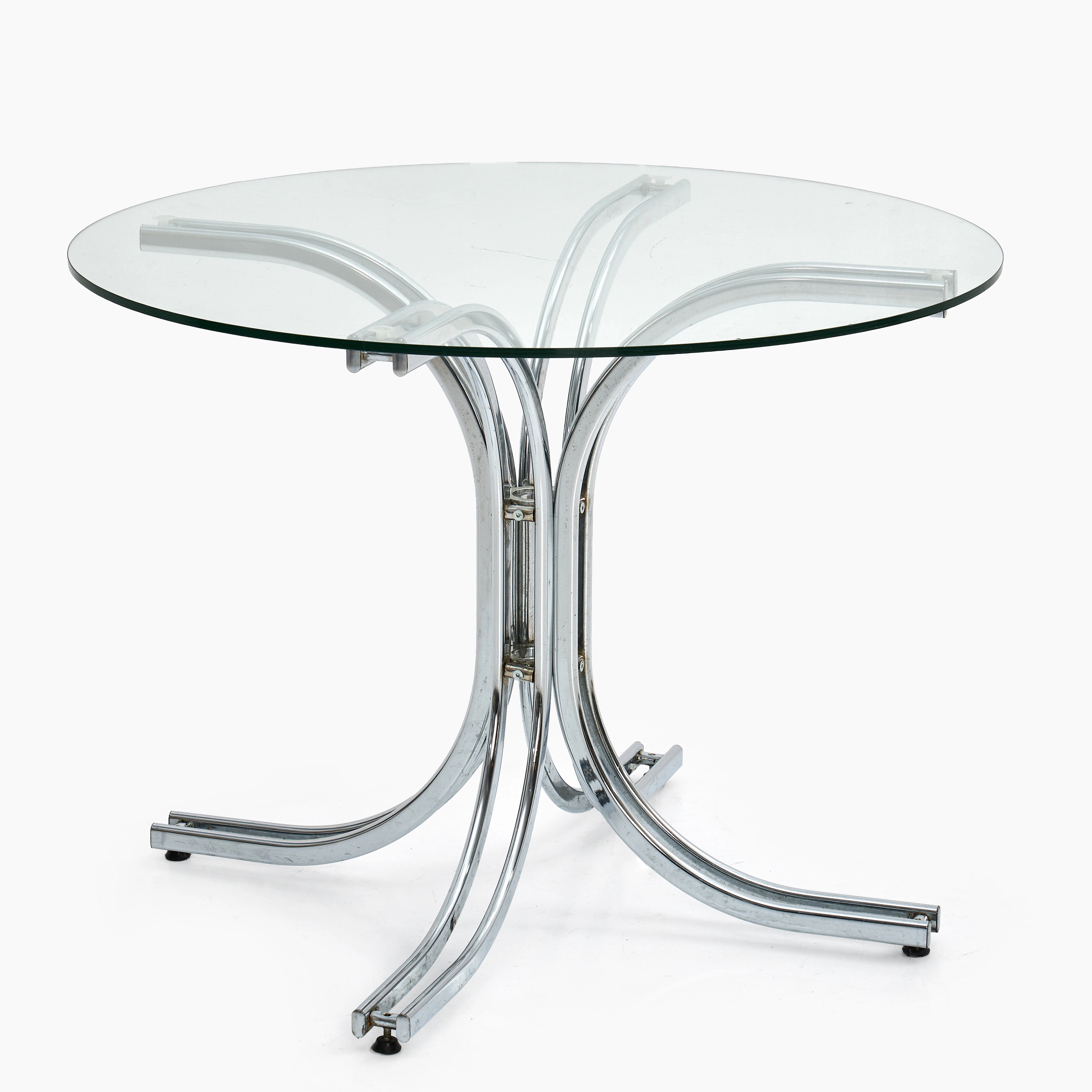 MATBORD, 1970/80-tal. Underrede i förnicklad metall, skiva i glas.
