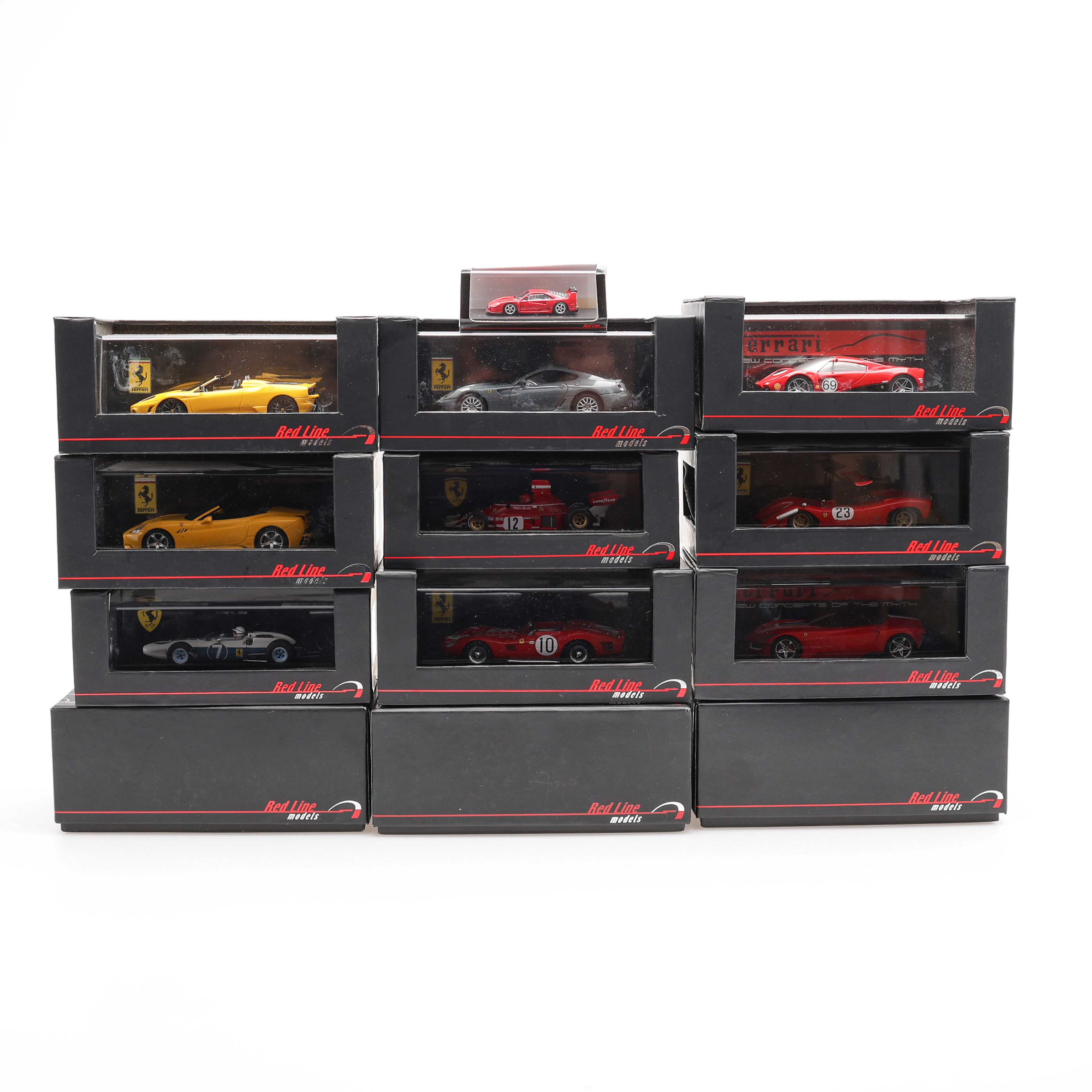 MODELLBILAR, 13 DELAR, FERRARI, RED LINE MODELS, SKALA 1:43.