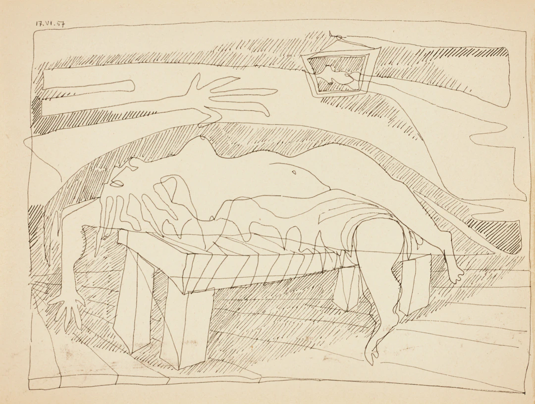 HEINZ SEVENICH (Aachen/Tyskland 1935-2023). Liggande kvinna, daterad