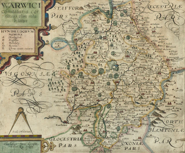 KARTA ÖVER WARWICKSHIRE AV SAXTON, WILLIAM KIP, 1607.