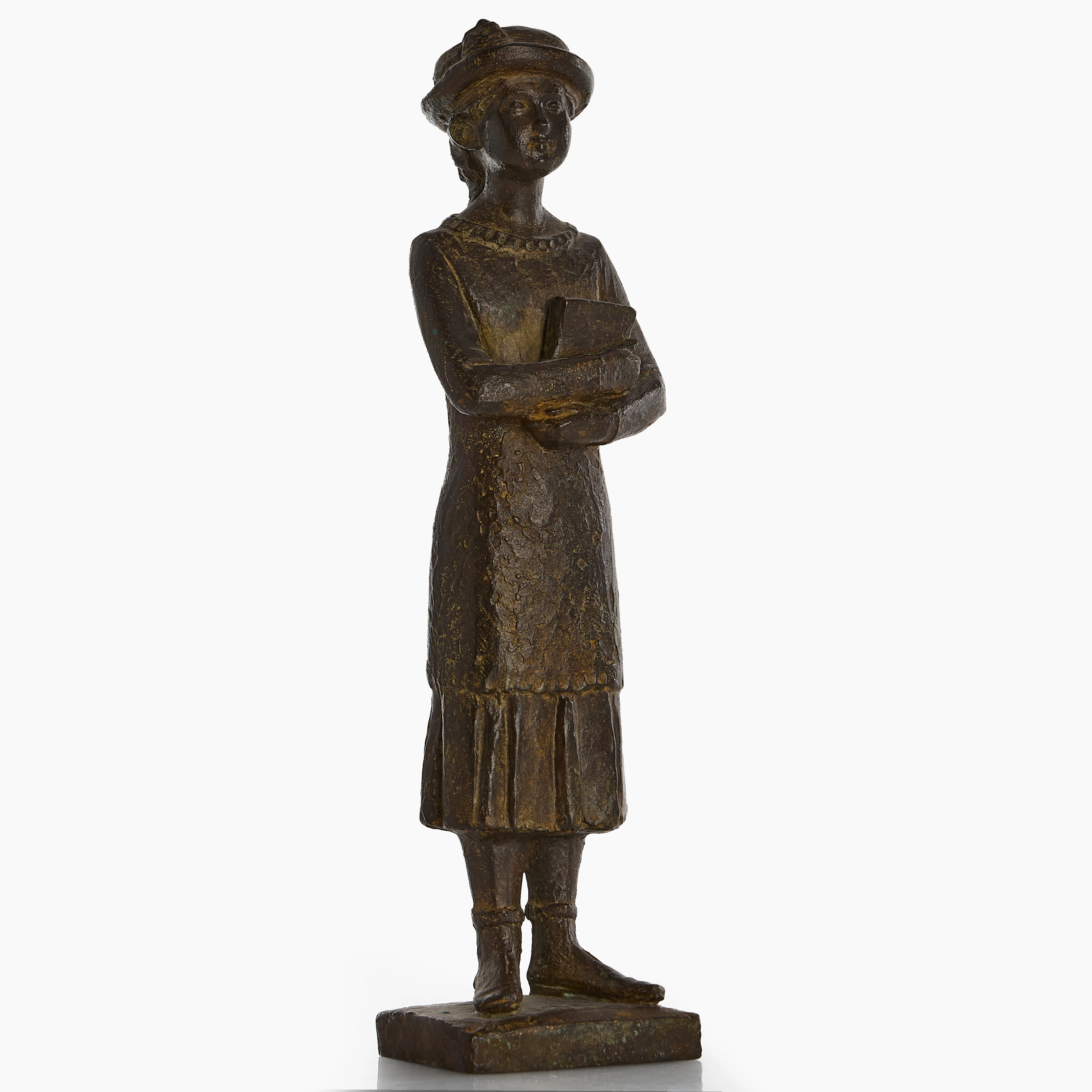 PETER LINDE (Sverige, Född 1946): Flicka med bok, skulptur, signerad