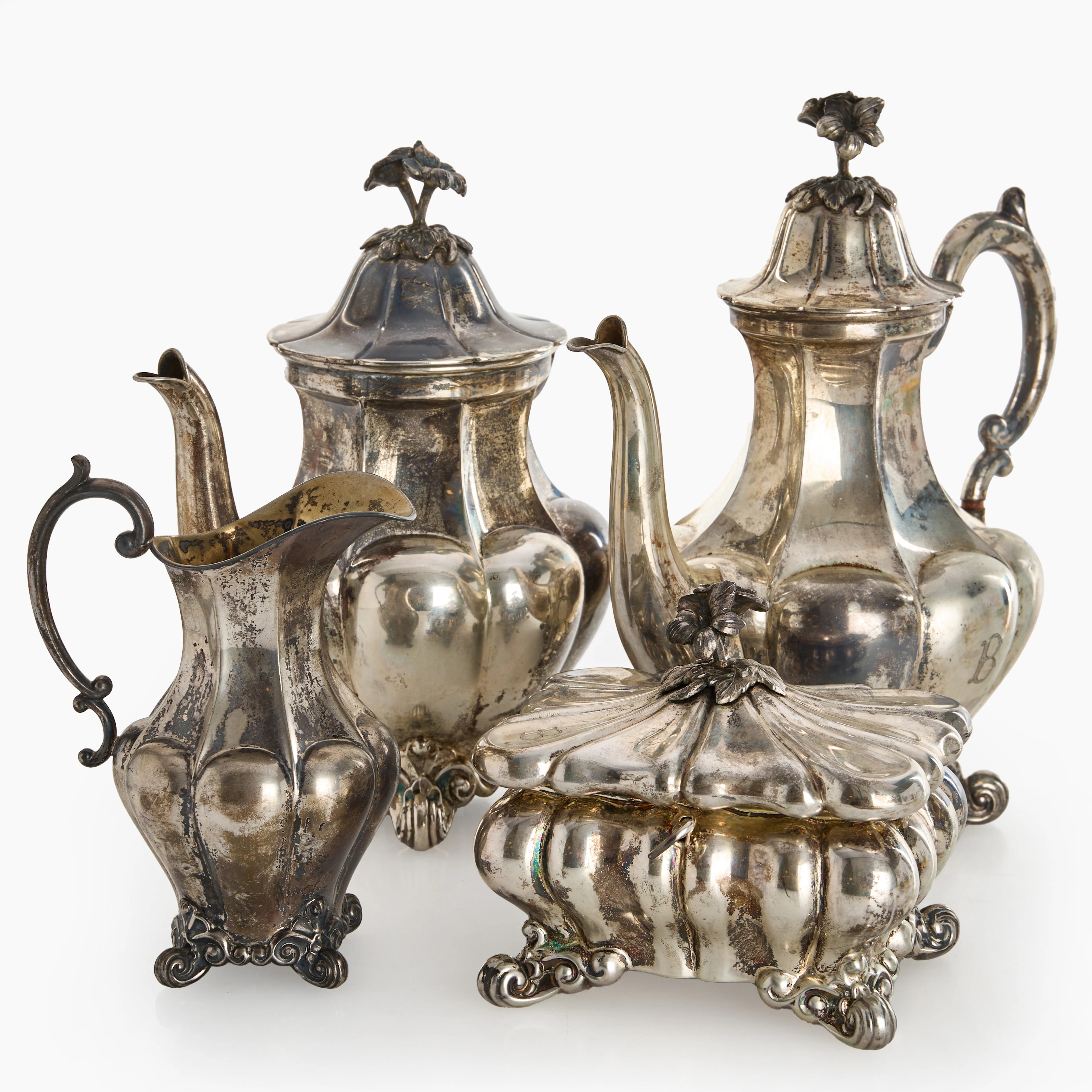 TE- och KAFFESERVIS, silver, 4 delar, CG Hallberg (CGH), Stockholm, 1928.