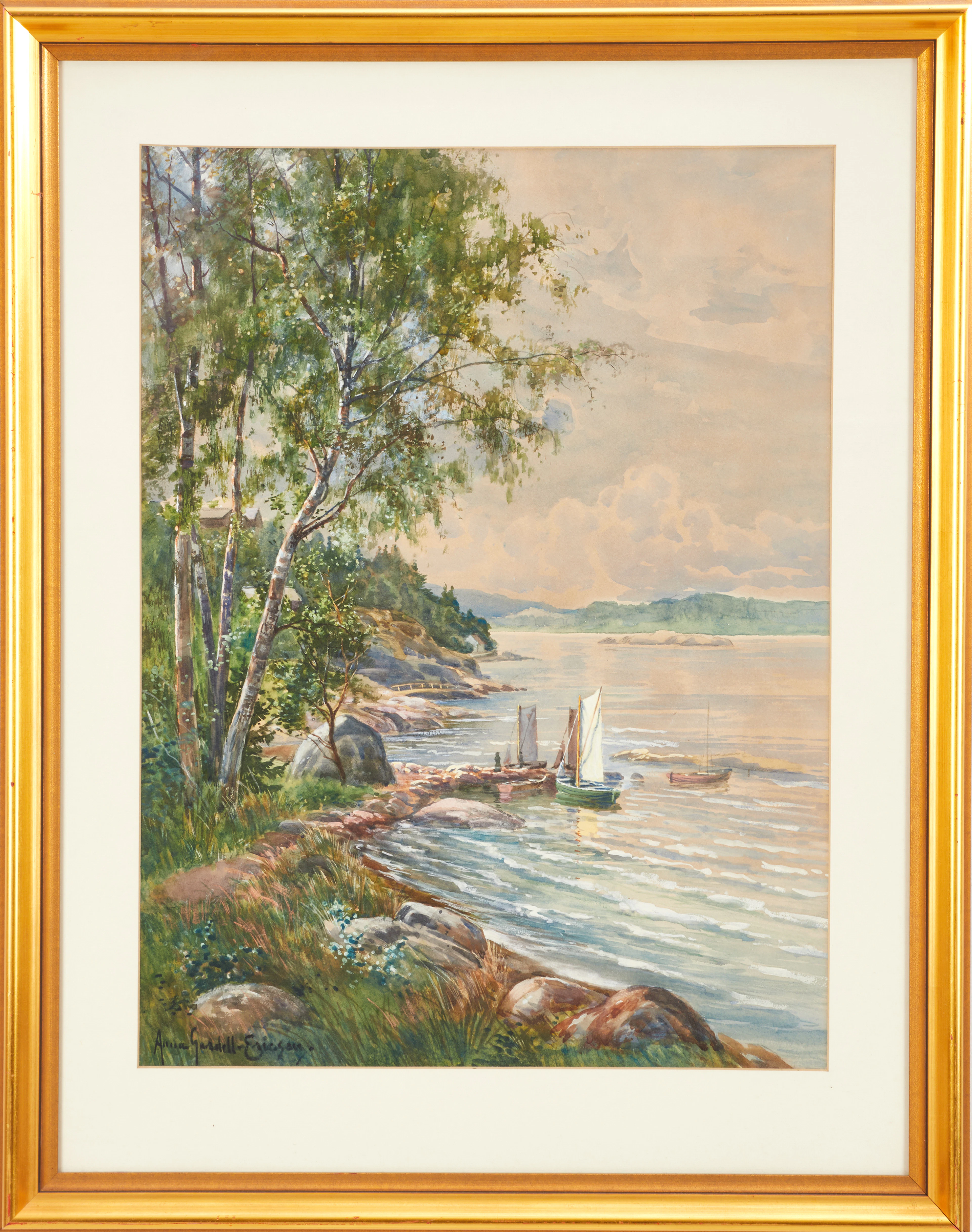 ANNA GARDELL-ERICSON (1853–1939). Skärgårdslandskap, signerad, akvarell.