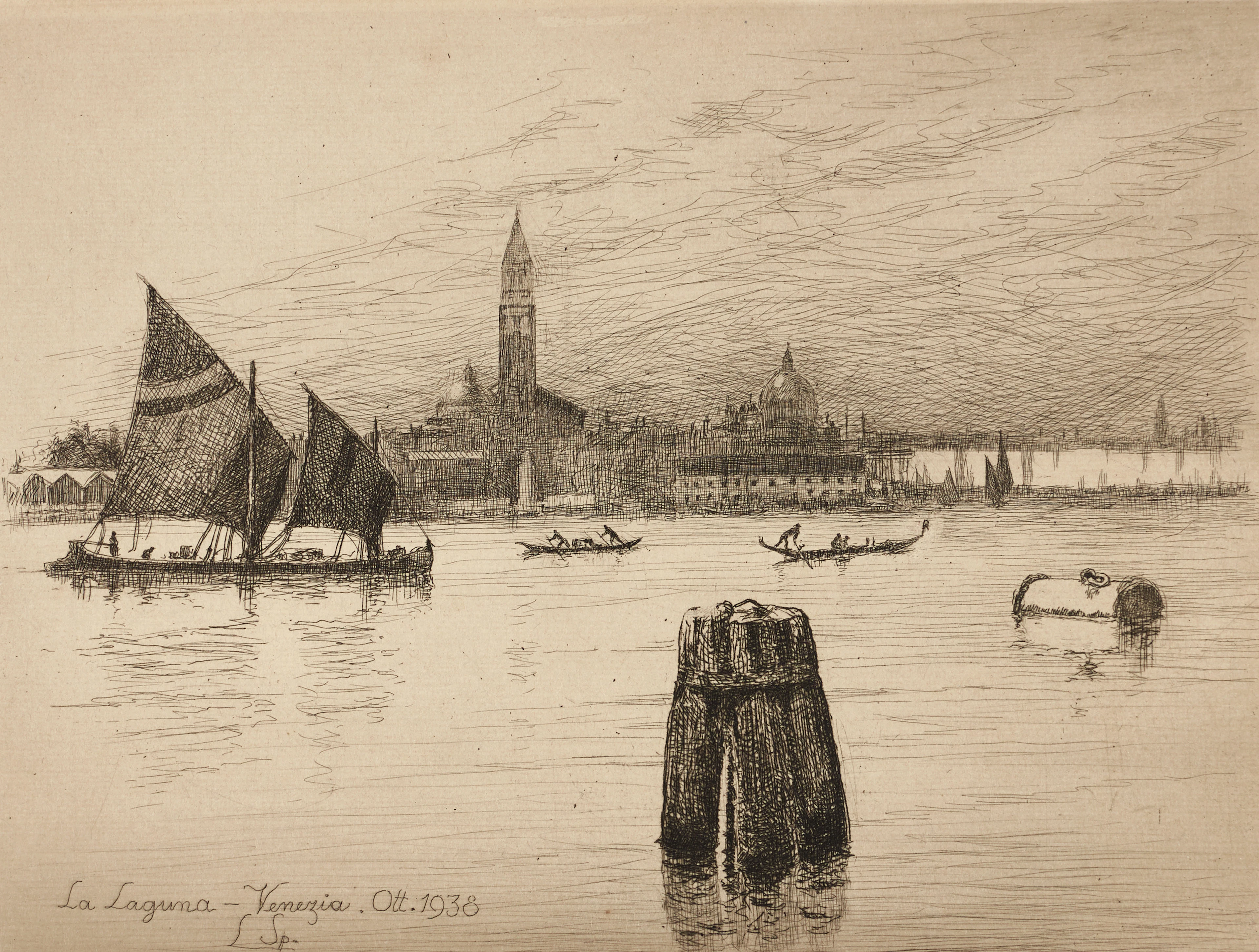 LOUIS SPARRE (Sverige, 1863-1964): "La Laguna Venezia, 1938, signerad, etsning.