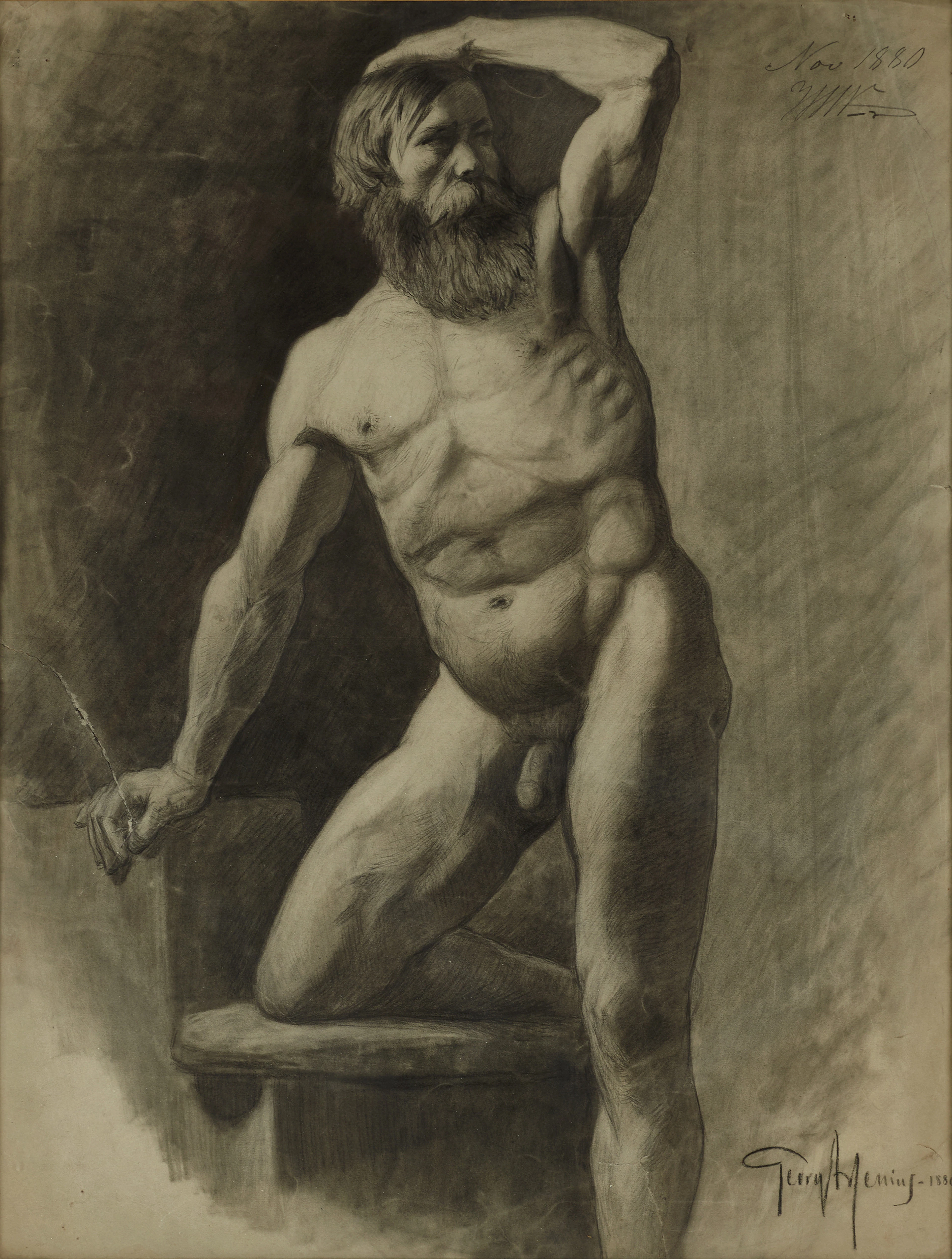 GEORG ARSENIUS (1855-1908). Akademistudie - atletisk man, 1880, signerad