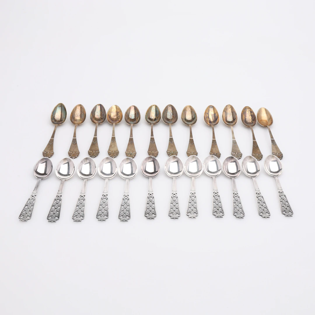 KAFFESKEDAR AV SILVER, 12+12 ST, "Princess" och importerad empiremodell