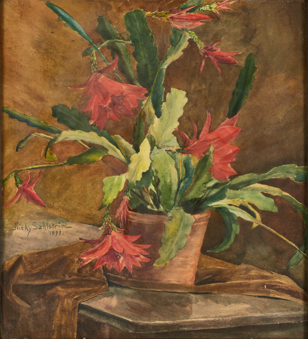 IKOLAUS "NICKY" NILSSON SAHLSTRÖM (Sverige, 1854-1932). Blomsterstilleben