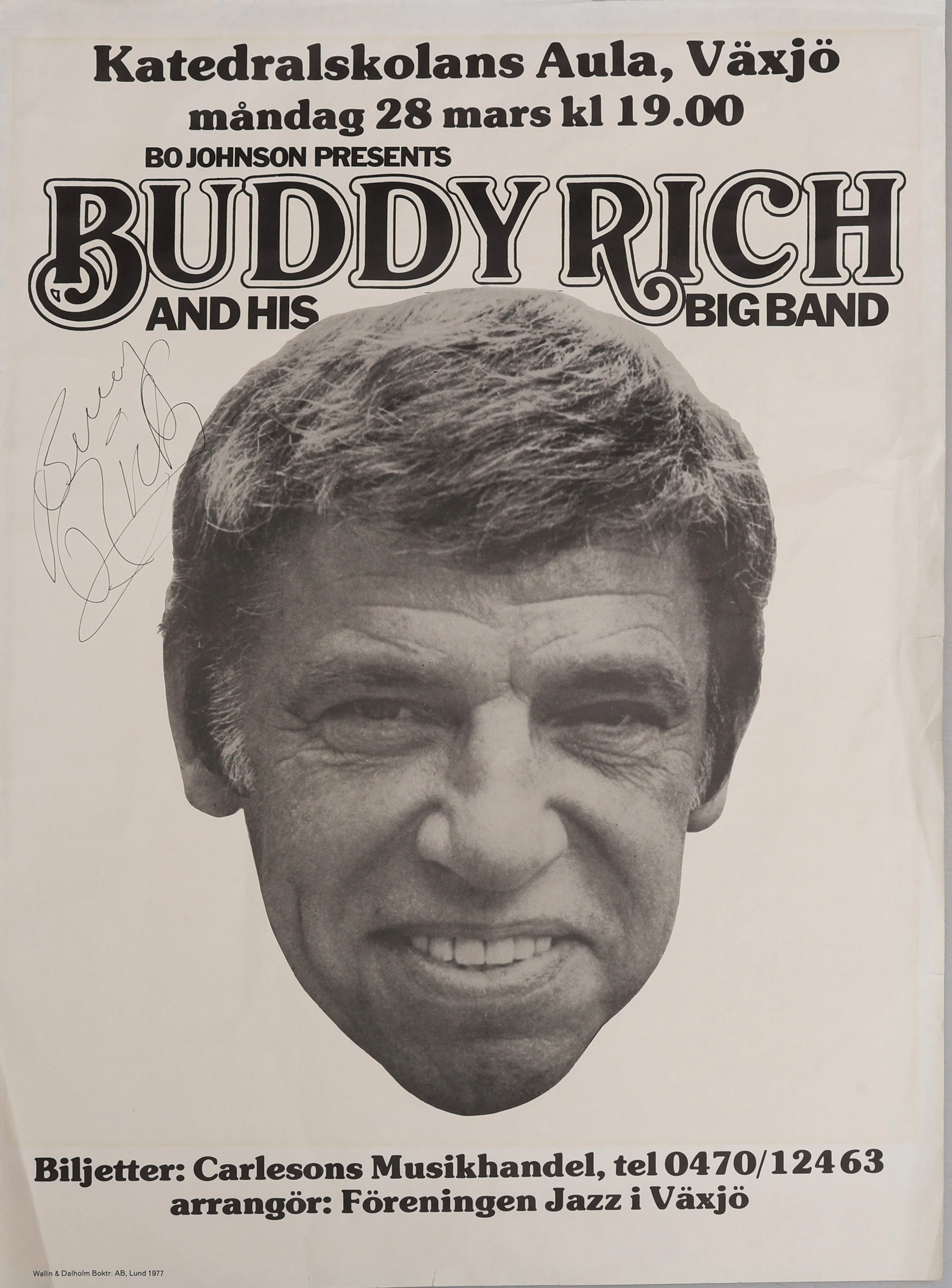 AUTOGRAF. BUDDY RICH, AMERIKANSK TRUMSLAGARE OCH ORKESTERLEDARE, (1917-1987).