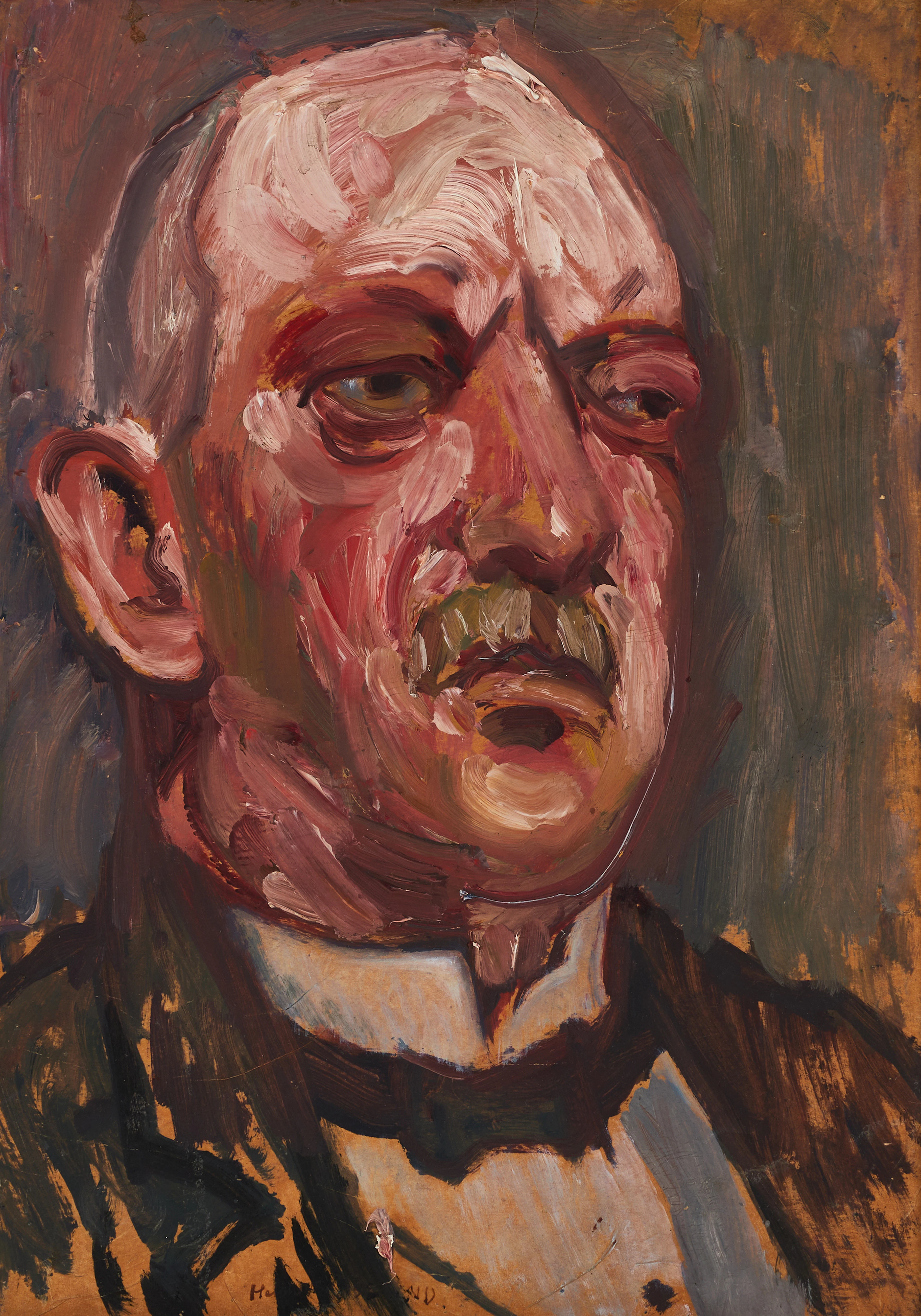 HELMER OSSLUND (1866-1938). Porträtt, signerat, olja på smörpapper.
