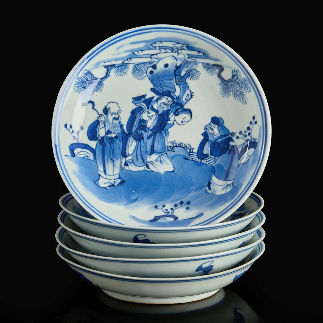 FAT (5), porslin, Kina, dekor i underglasyrblått av figurscener, omkring 1900.