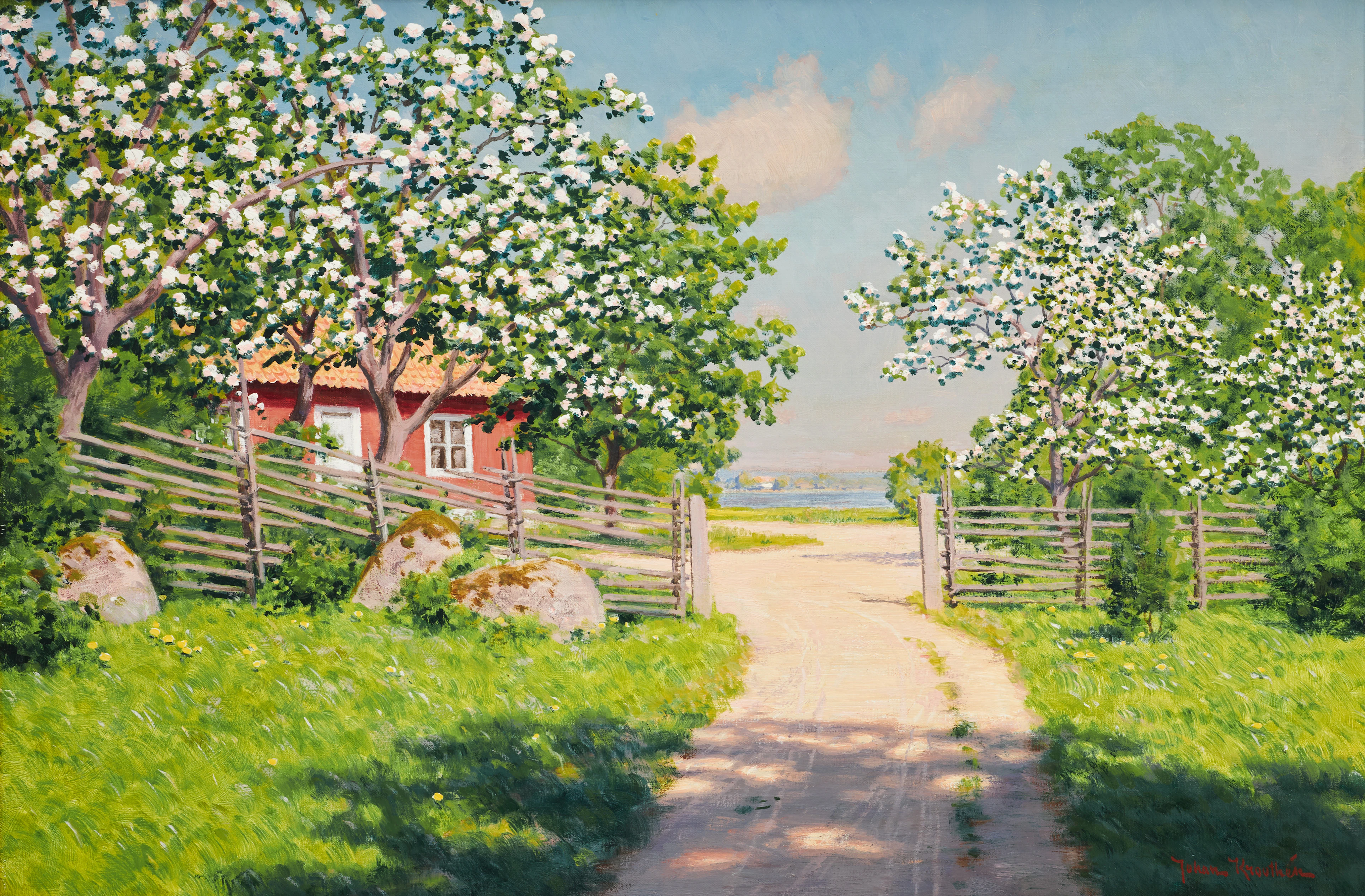 JOHAN KROUTHÉN (Sverige, 1858-1932), Blommande frukträd - sommar
