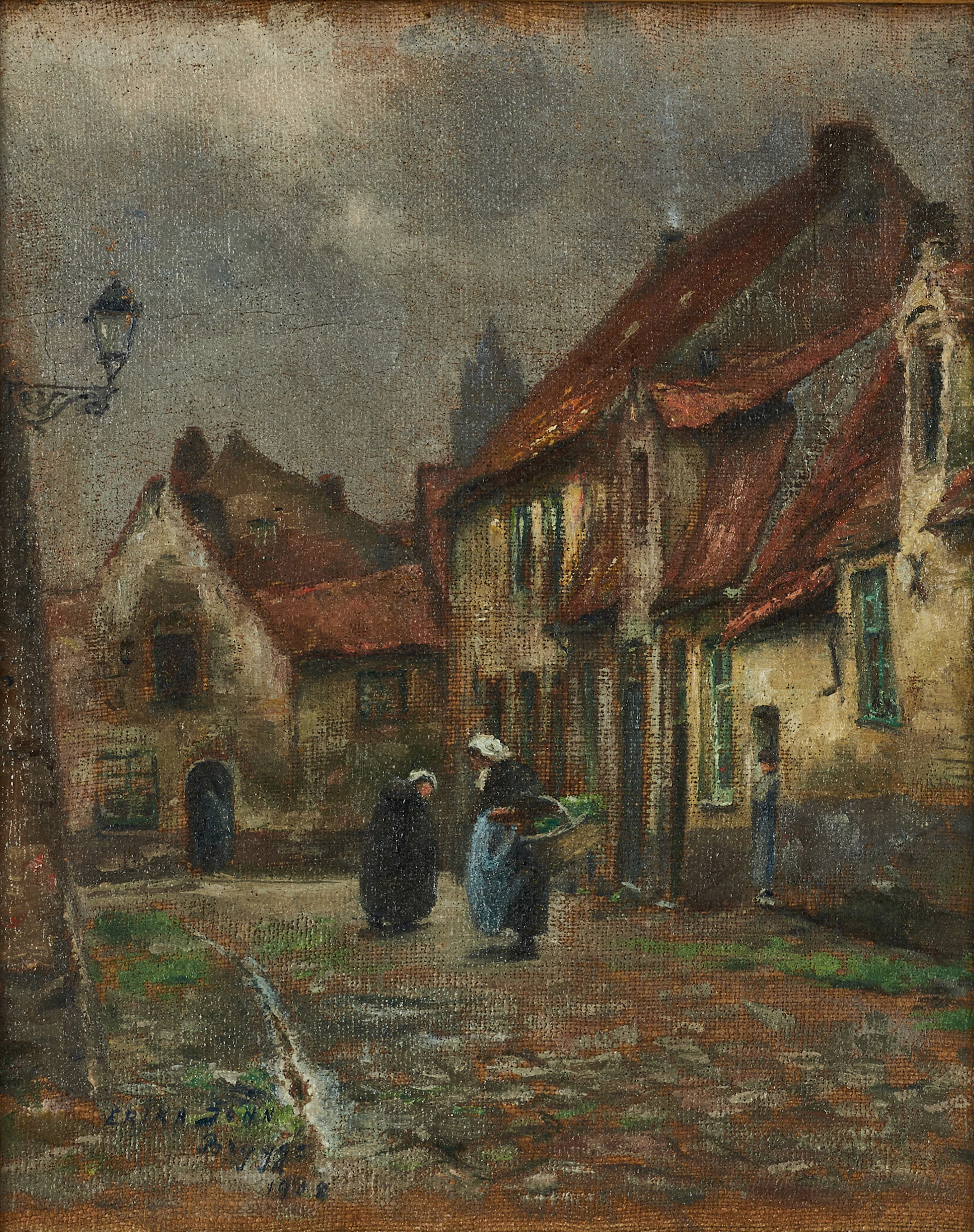 ERIKA JONN (1865-1931). Brygge, signerad och daterad, 1908, olja på duk.