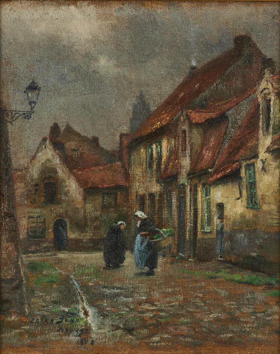 ERIKA JONN (1865-1931). Brygge, signerad och daterad, 1908, olja på duk.