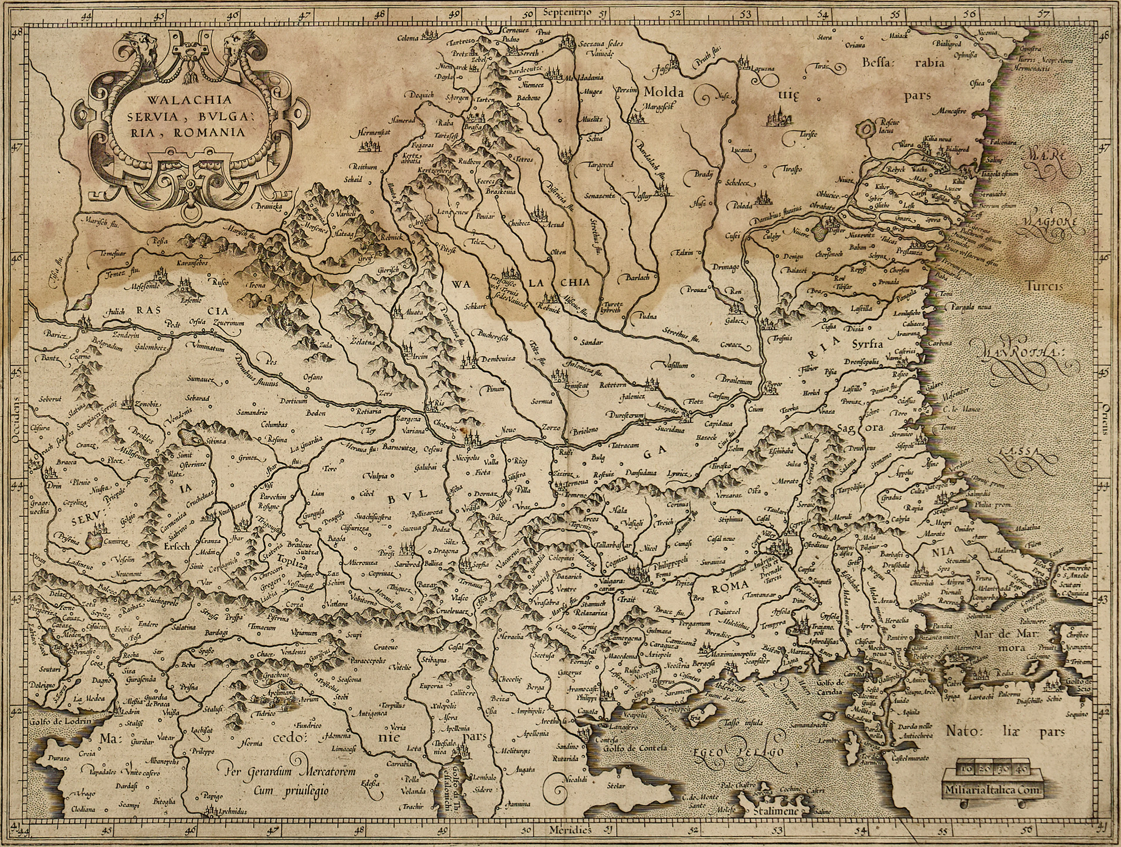 MERCATOR/HONDIUS, Walachia Servia, Bulgaria, Romania, 1636.