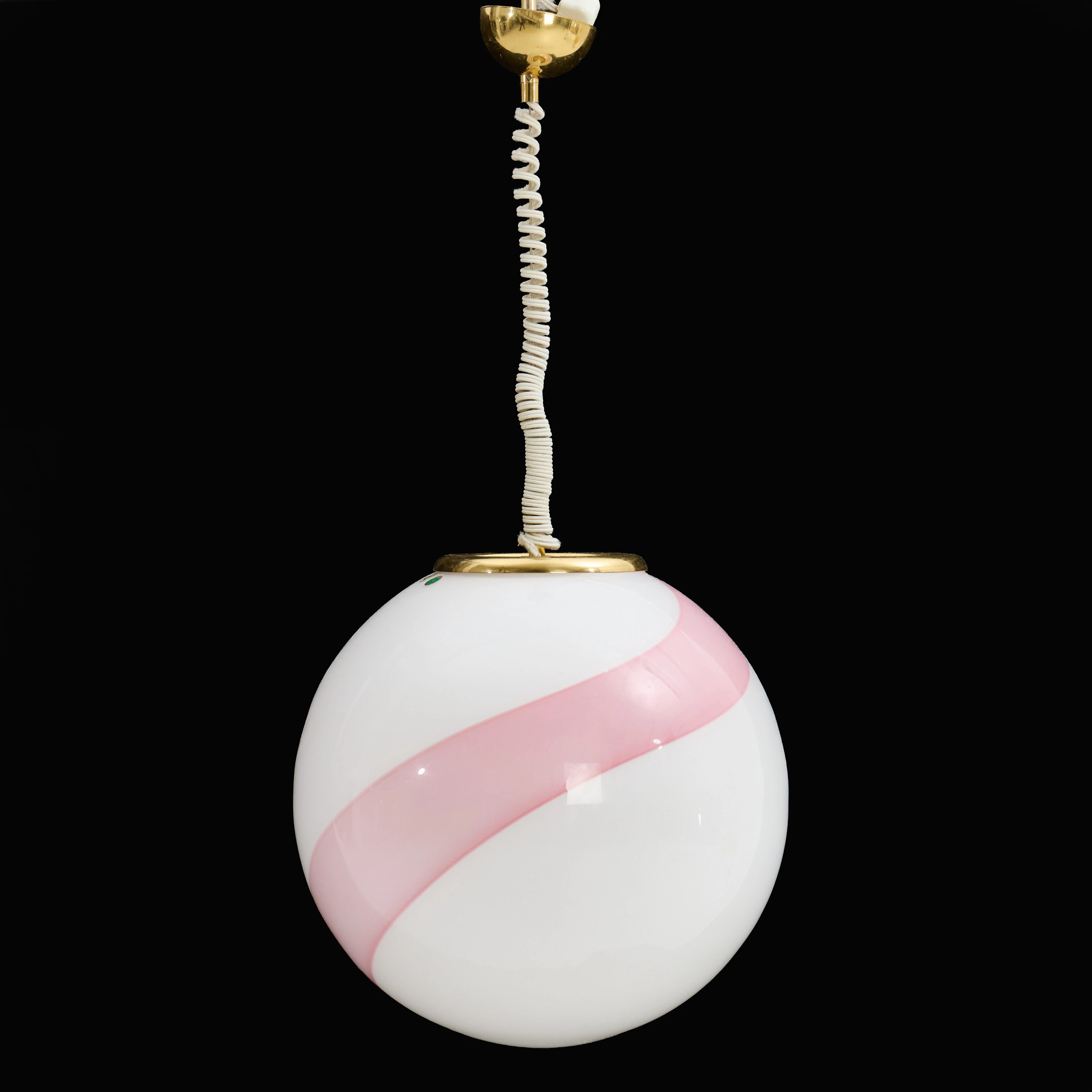 TAKLAMPA, Vetri Murano, klotformad, opakt glas med rosa rand, 1980-tal
