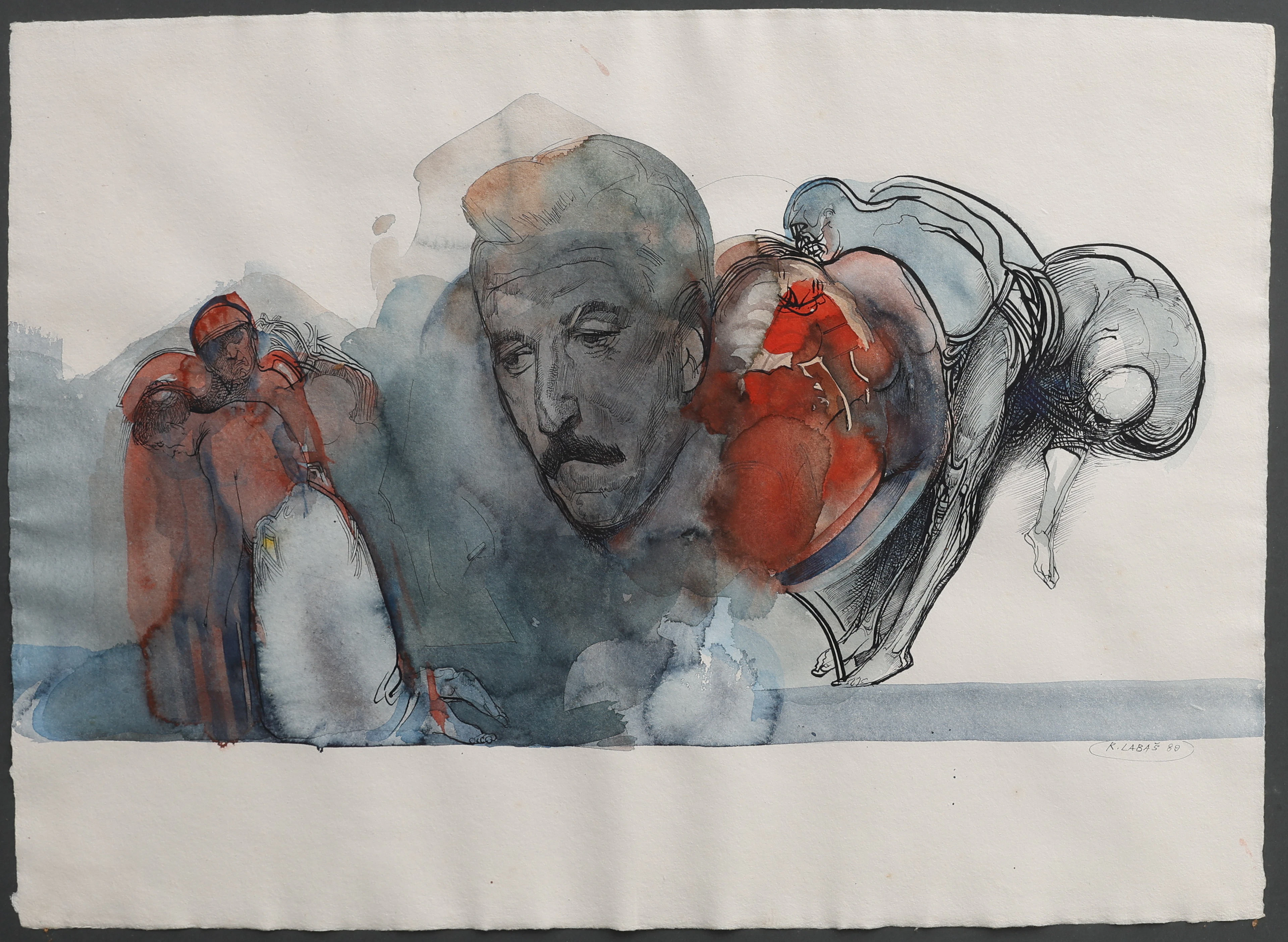 RUDOLF LABAŠ 1941-2025. TUSCH OCH AKVARELL PÅ PAPPER, SIGNERAD OCH