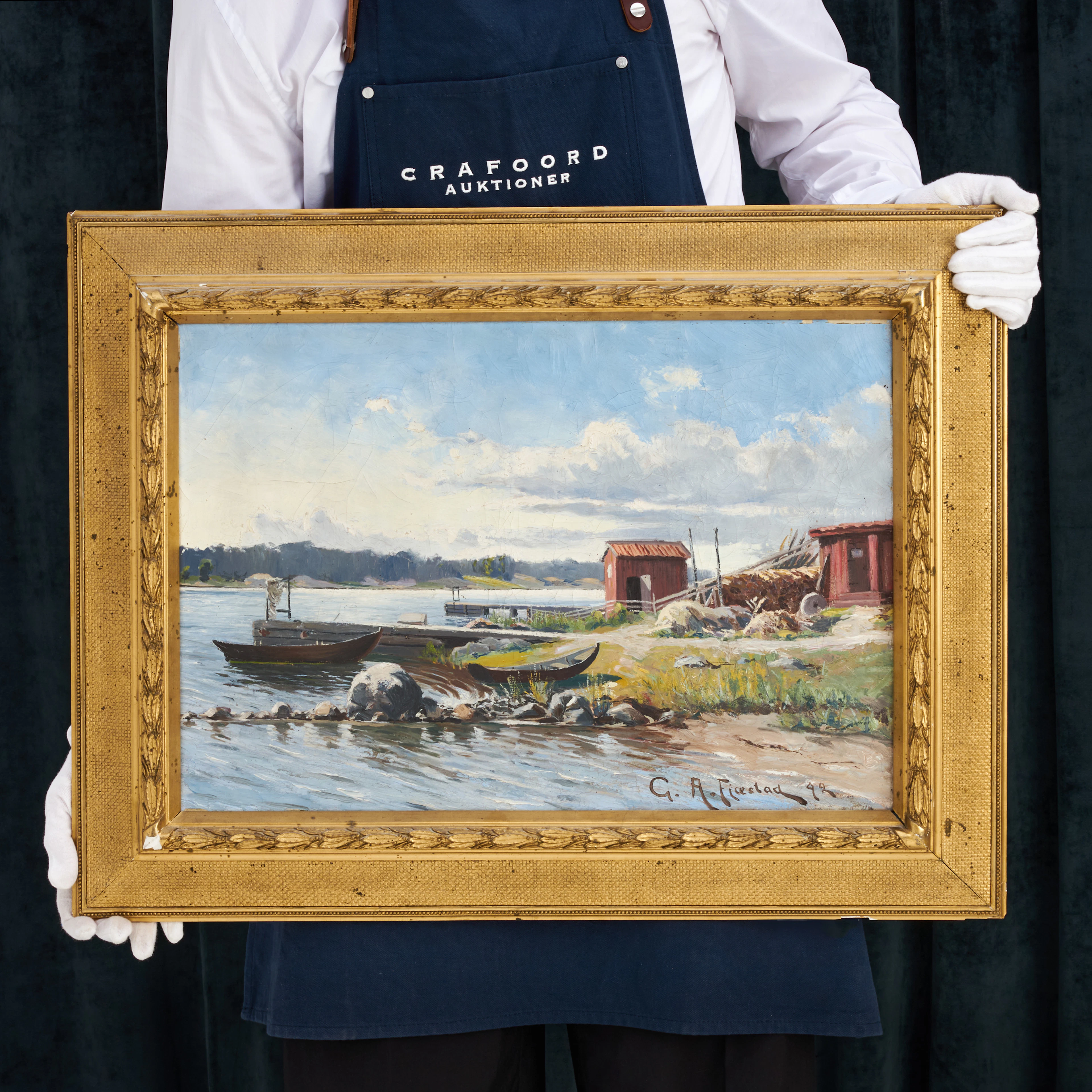 GUSTAF FJAESTAD (Sverige, 1868-1948): Skärgårdsidyll, signerad och
