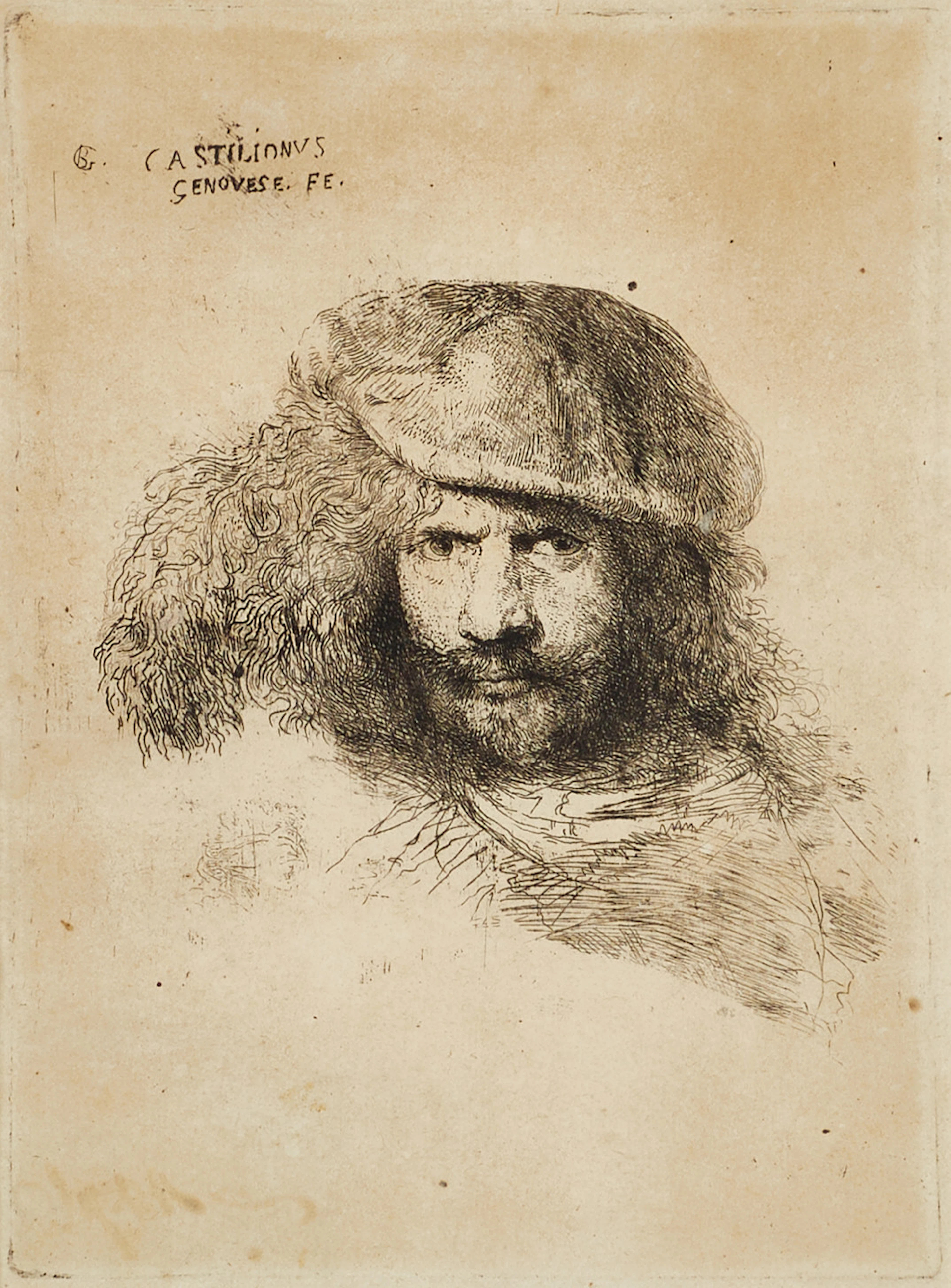 GIOVANNI BENEDETTO CASTLIGLIONE (1609-1664), "Bärtiger Mann mit Federhut"