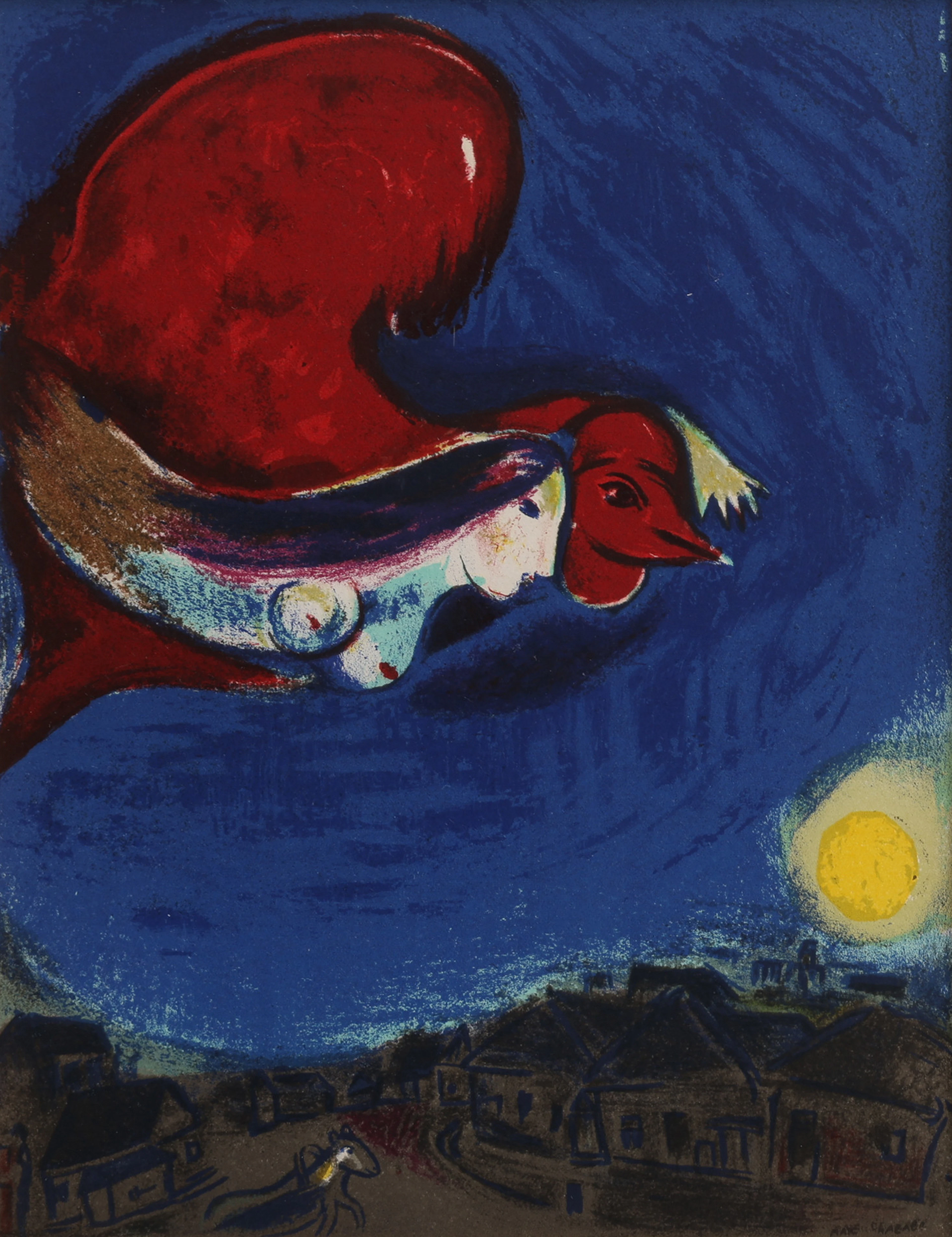 MARC CHAGALL. FÄRGLITOGRAFI, "THE VILLAGE BY NIGHT", UR DERRIÈRE LE