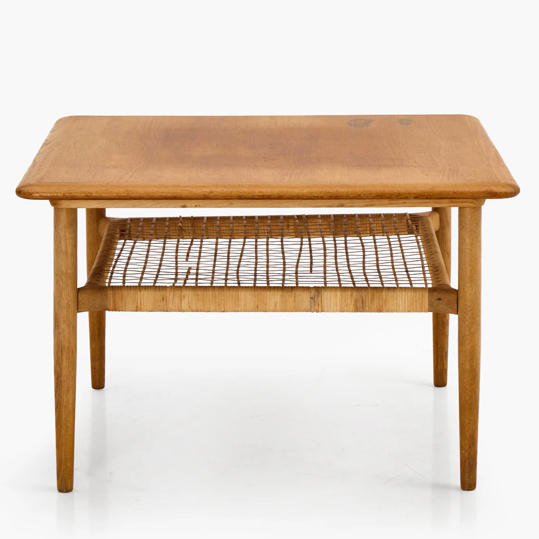 SOFFBORD, Jason, teak med rottinghylla.