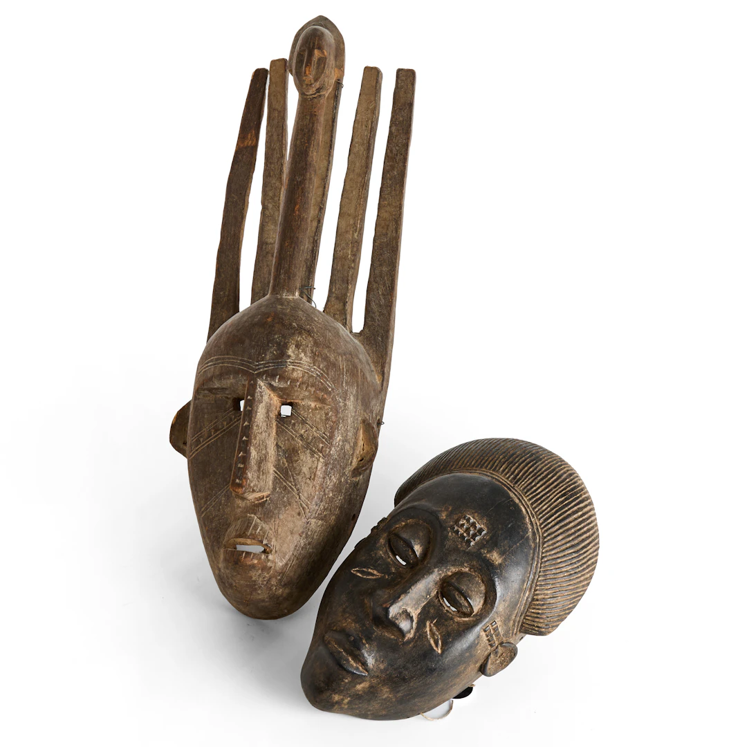 DANSMASKER, 2 st, Elfenbenskusten, Bambara resp. Baule, 1900-talets slut.