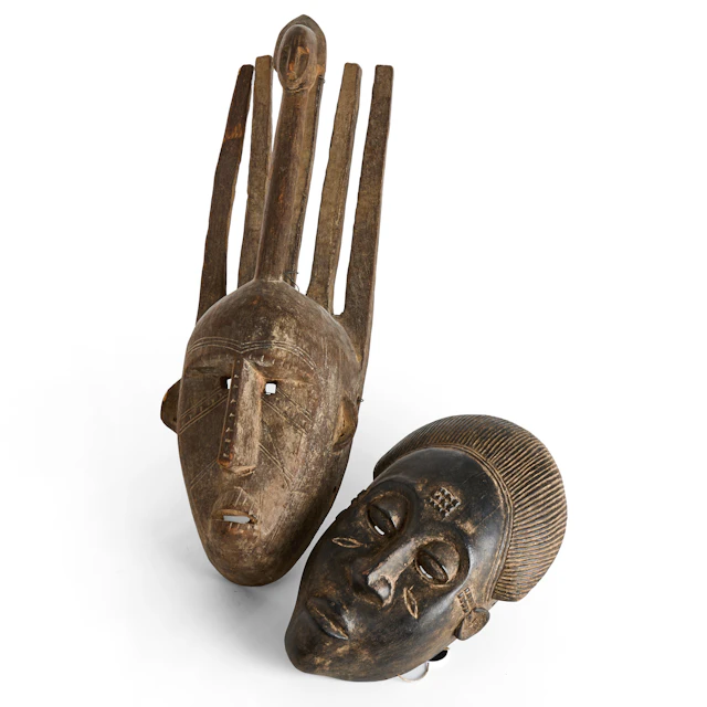 DANSMASKER, 2 st, Elfenbenskusten, Bambara resp. Baule, 1900-talets slut.