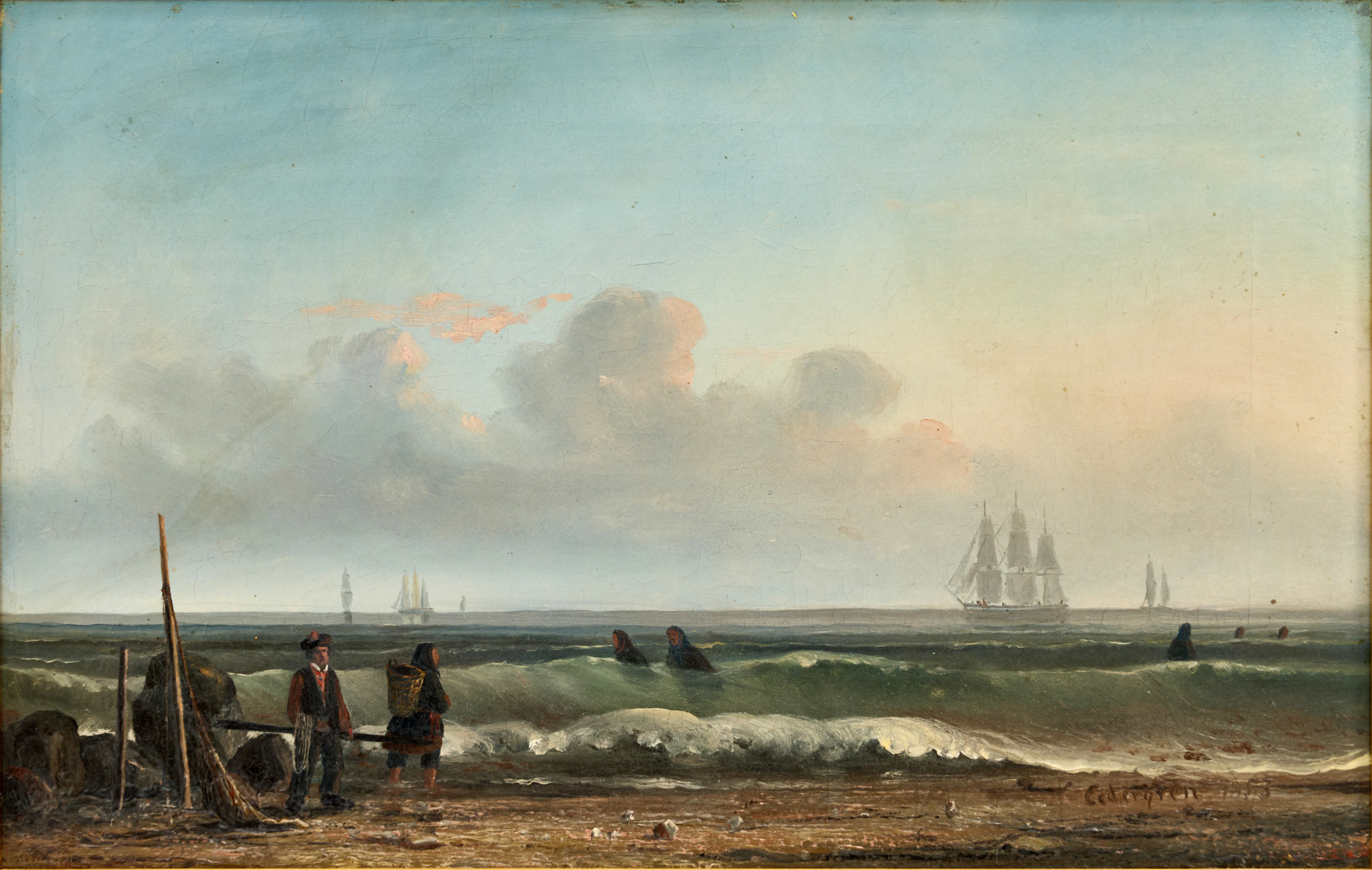 PER WILHELM CEDERGREN (Sverige, 1820-1896): Strandfiske på kusten