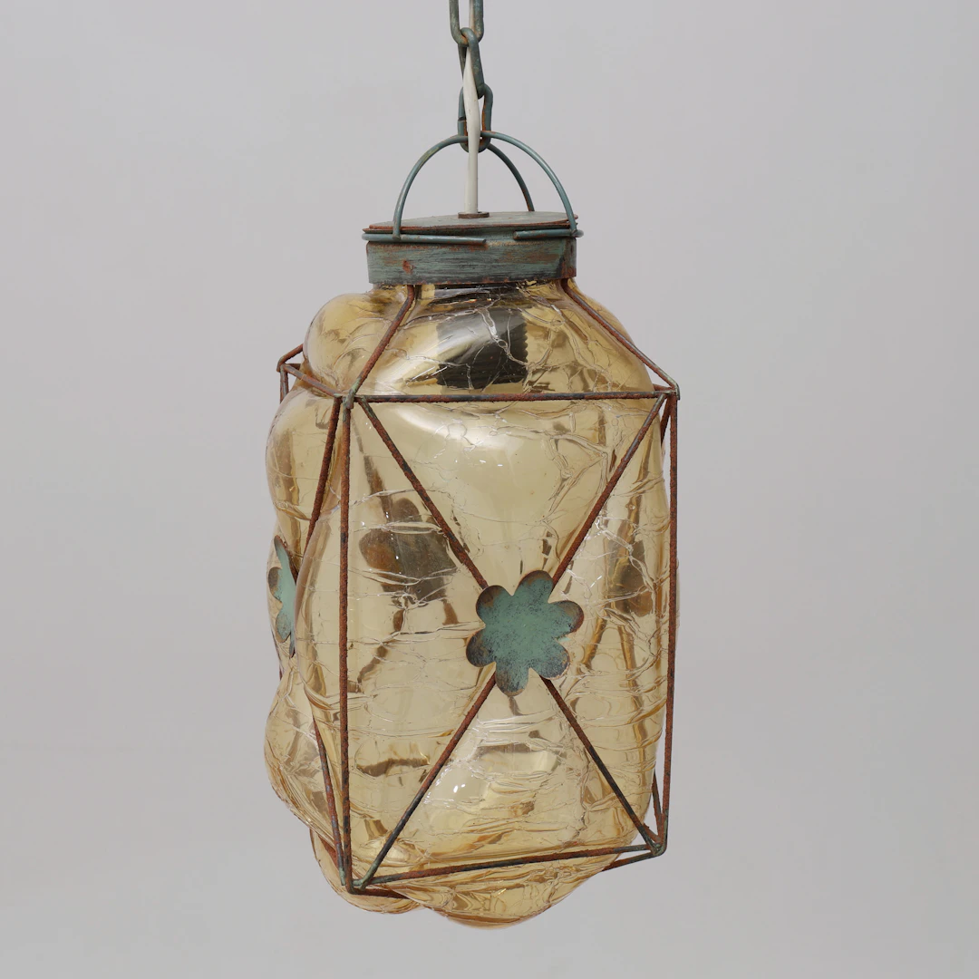 TAKLAMPA, METALL OCH SKANSENGLAS, 1900-TAL.