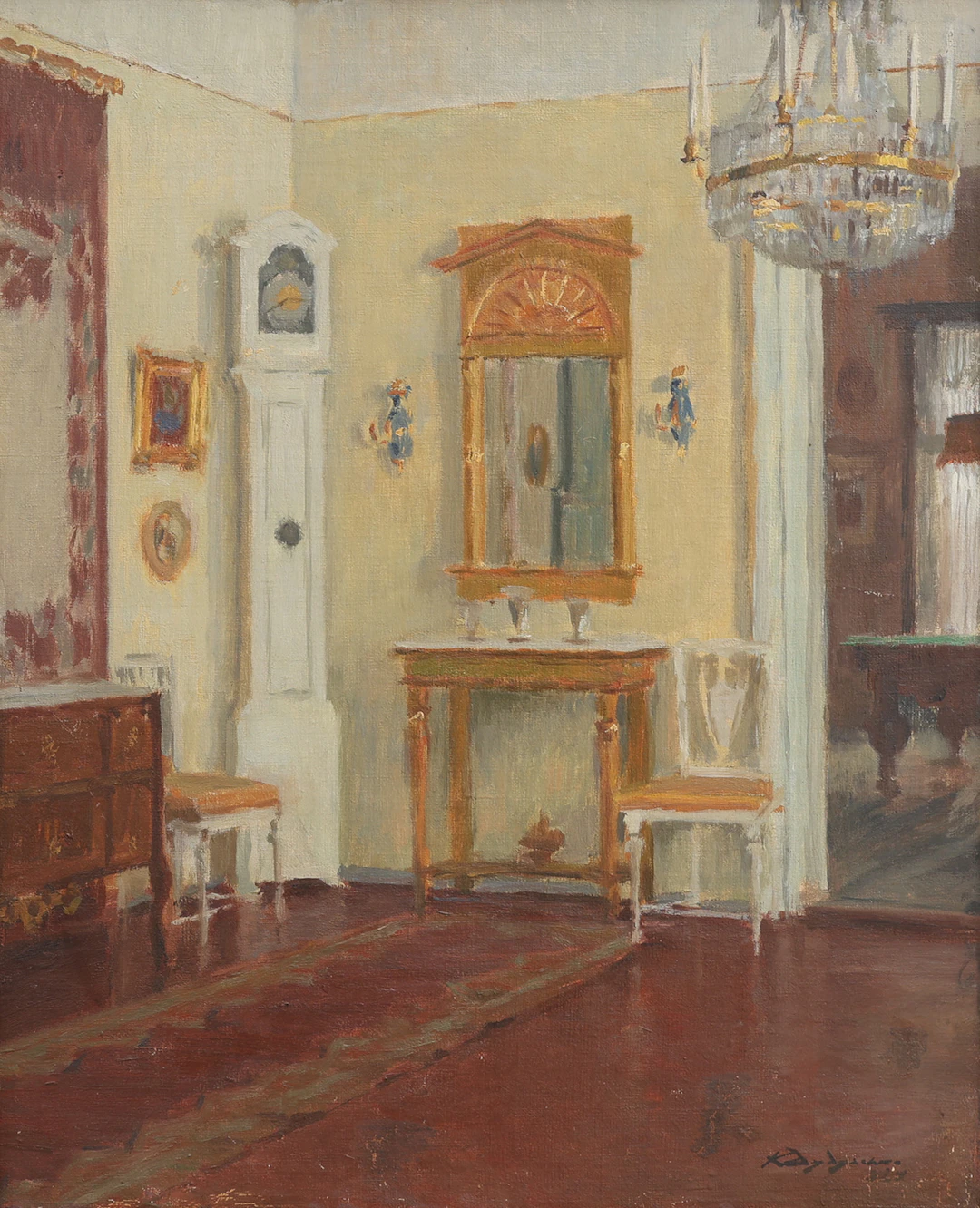 KONSTANTIN DYDYSHKO 1876-1932. OLJA PÅ DUK, INTERIÖR, SIGNERAD OCH