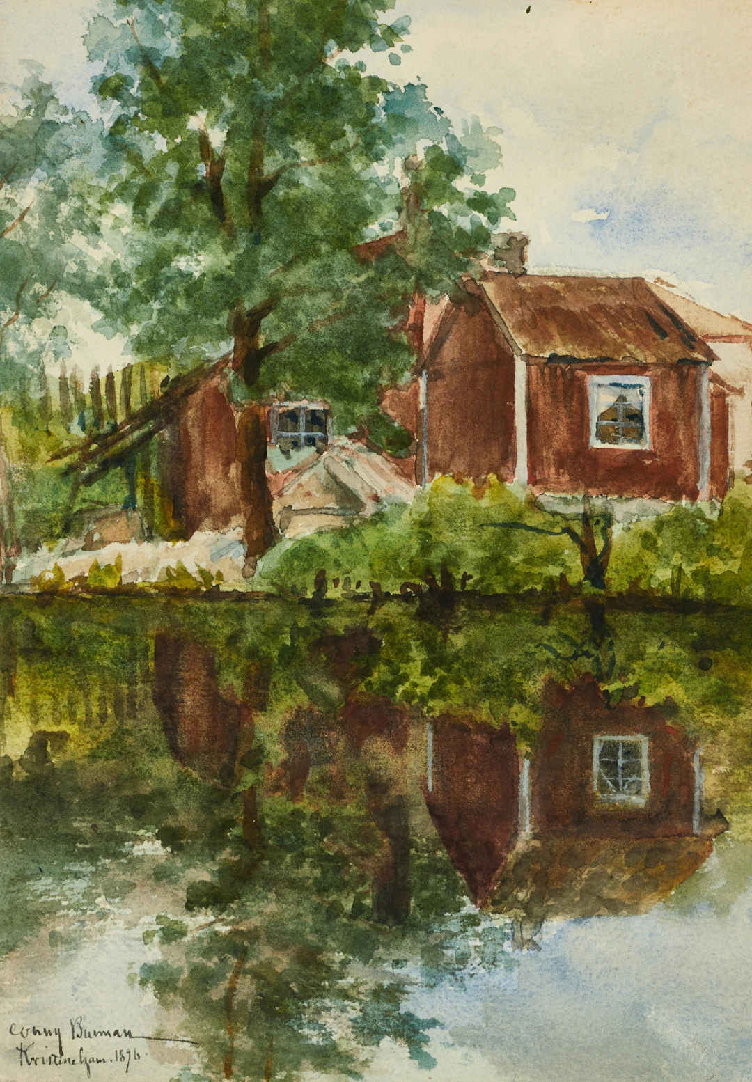 CONNY BURMAN (1831-1912). Byggnader vid vatten, signerad, daterad