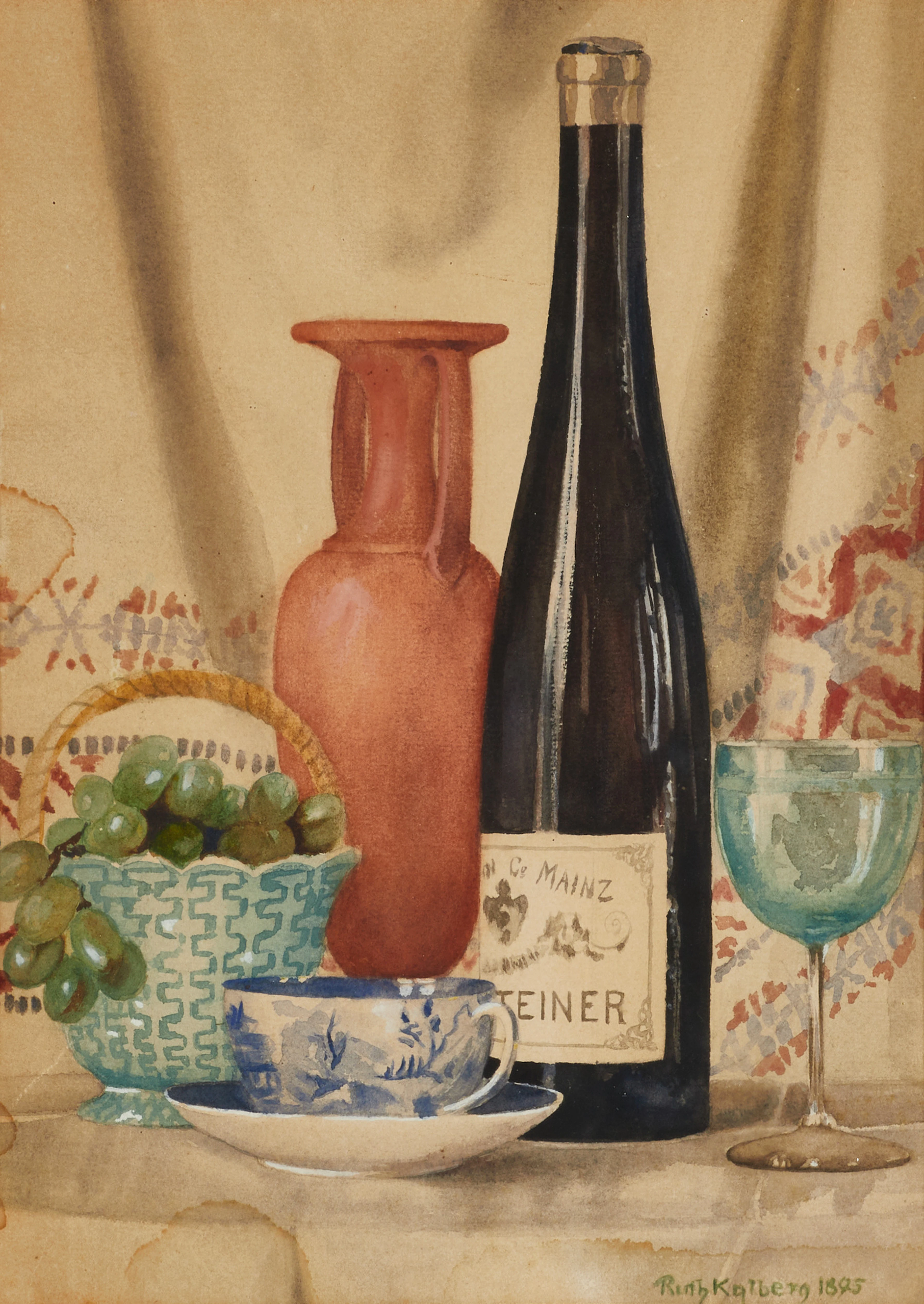 RUTH KYLBERG (1872-1942). Stilleben med vinflaska, signerad och daterad