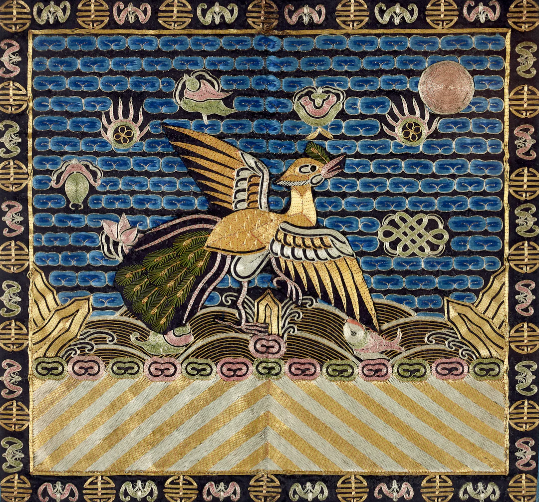RANGMÄRKE (BUZI / MANDARIN SQUARE), Kina, broderi, siden och metalltråd