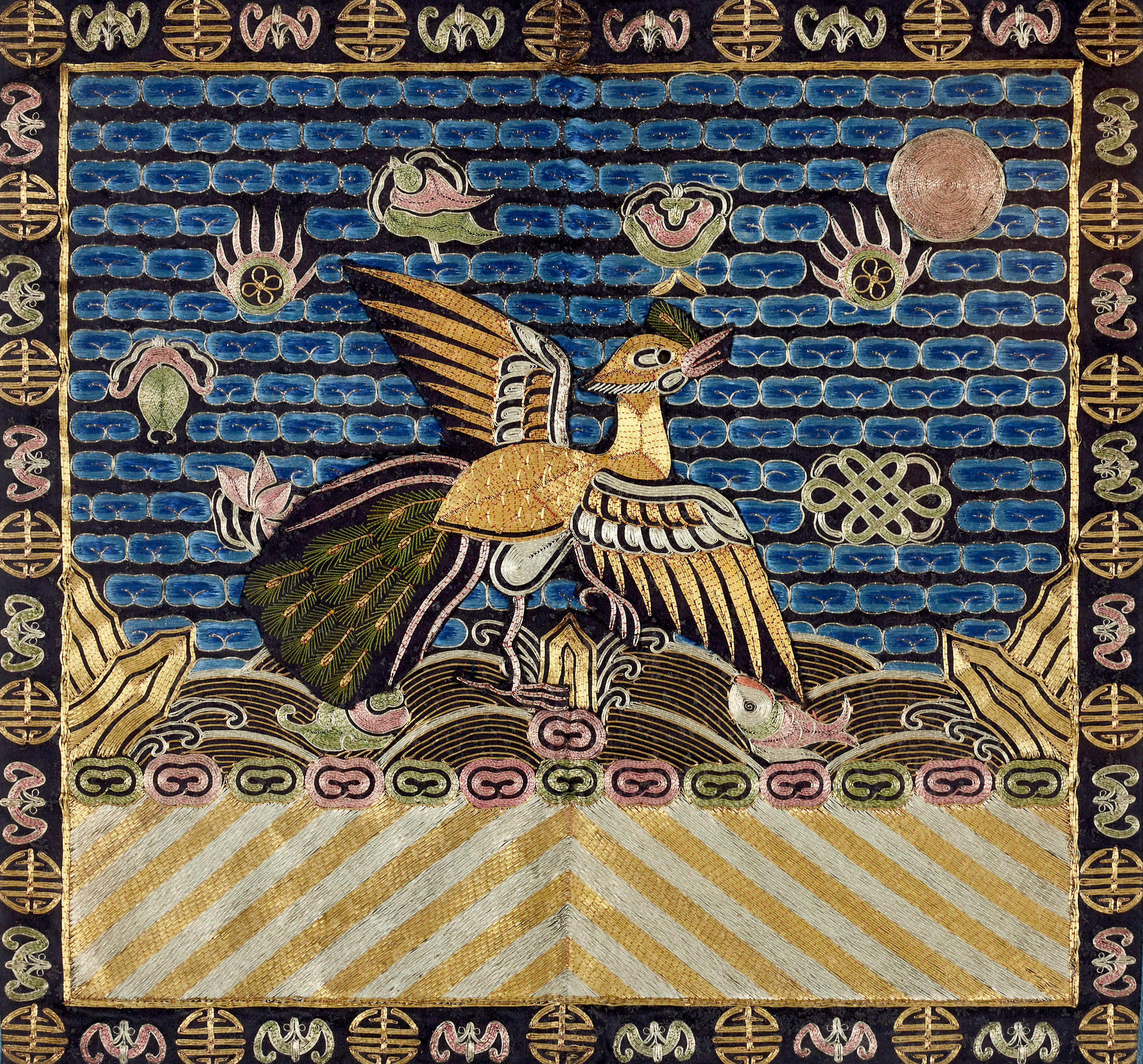 RANGMÄRKE (BUZI / MANDARIN SQUARE), Kina, broderi, siden och metalltråd