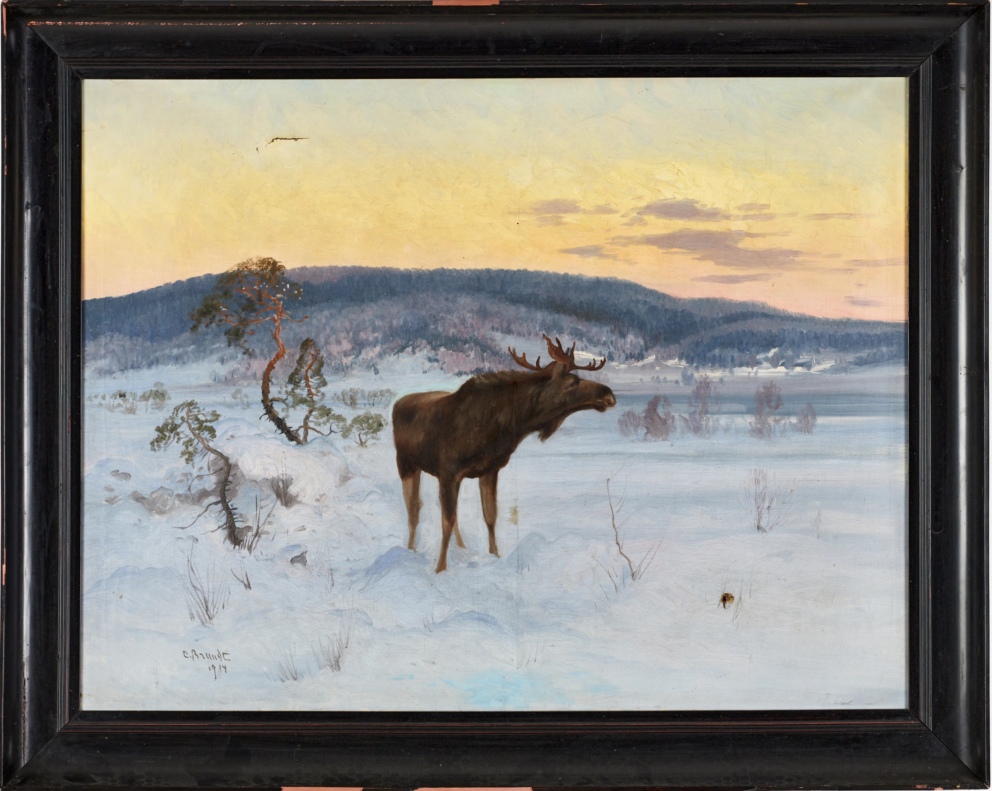 CARL BRANDT (1871-1930), Älgtjur i vinterlandskap, signerad och daterad