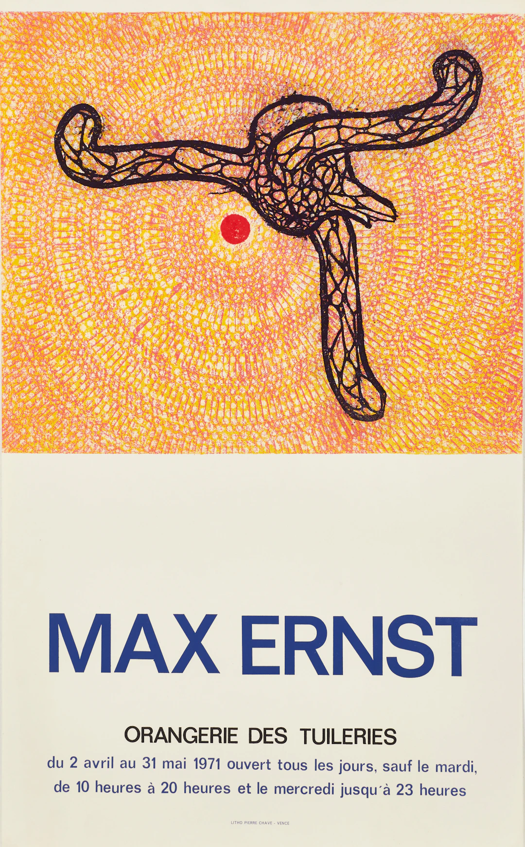 MAX ERNST. Utställningsaffisch, "Orangerie des Tuileries", 1971, Lito