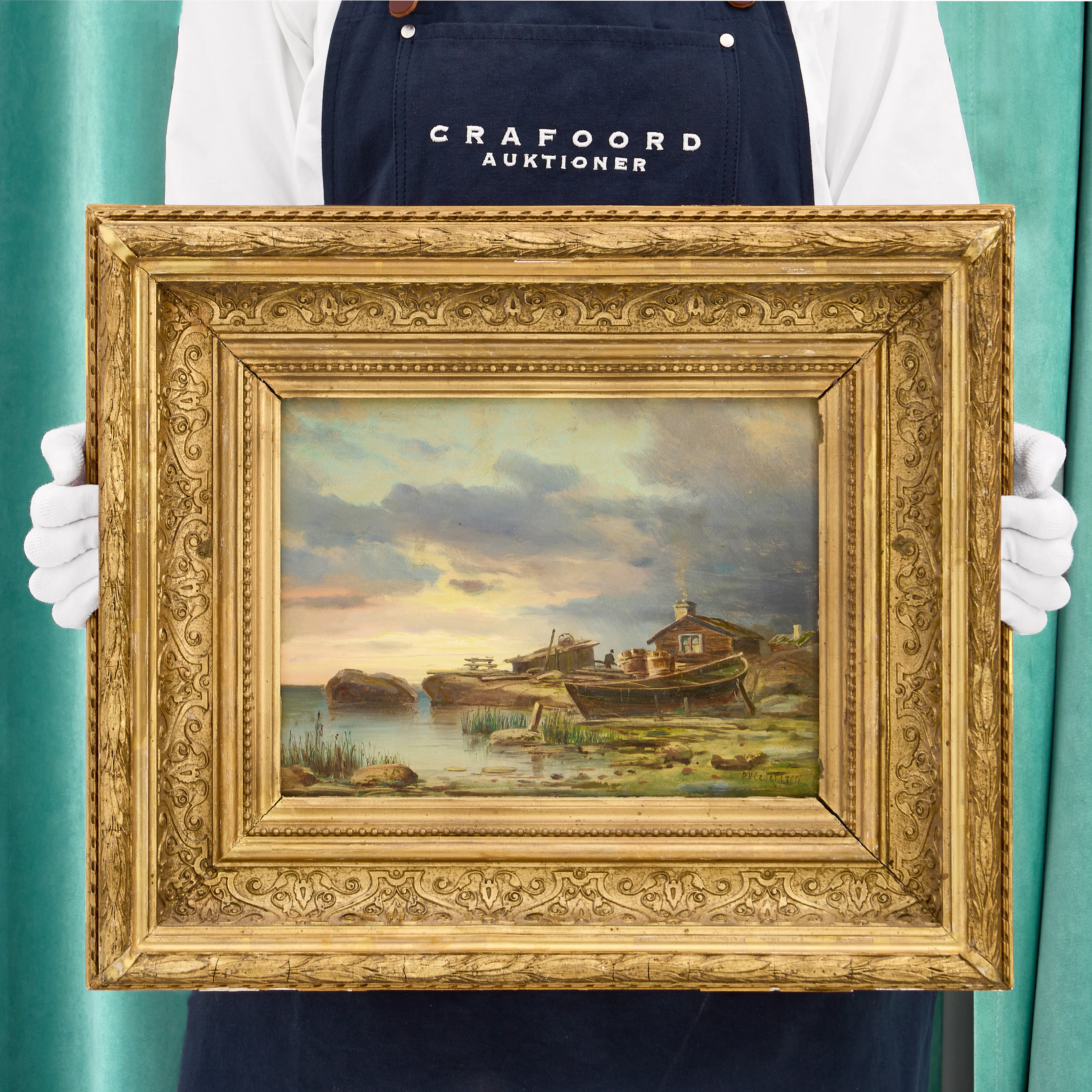 PER WILHELM CEDERGREN (Sverige, 1820-1896): Fiskeläge i skymningsljus