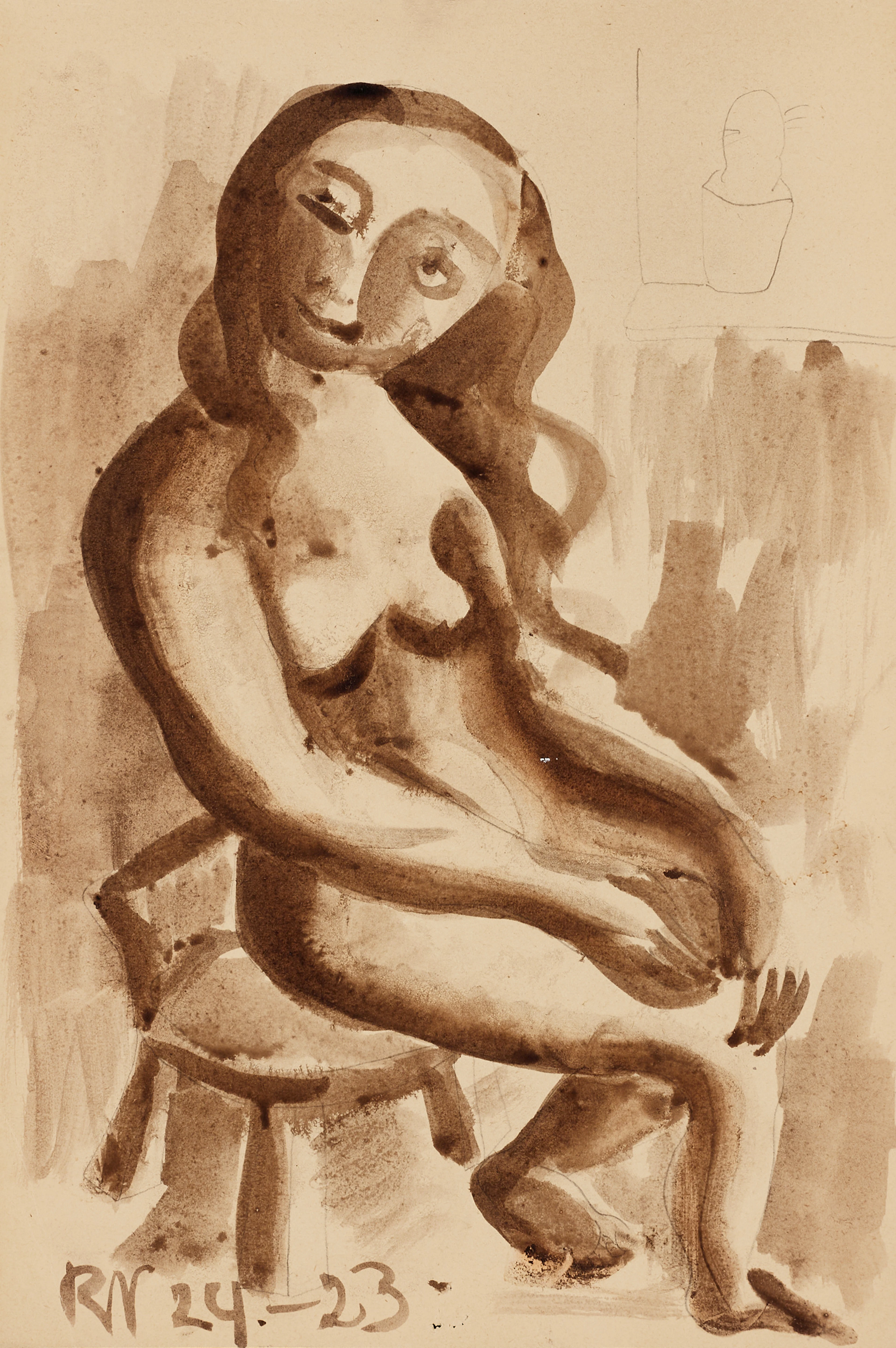 BRITA NORDENCREUTZ (1899-1982), Sittande modell, monogramsignerad