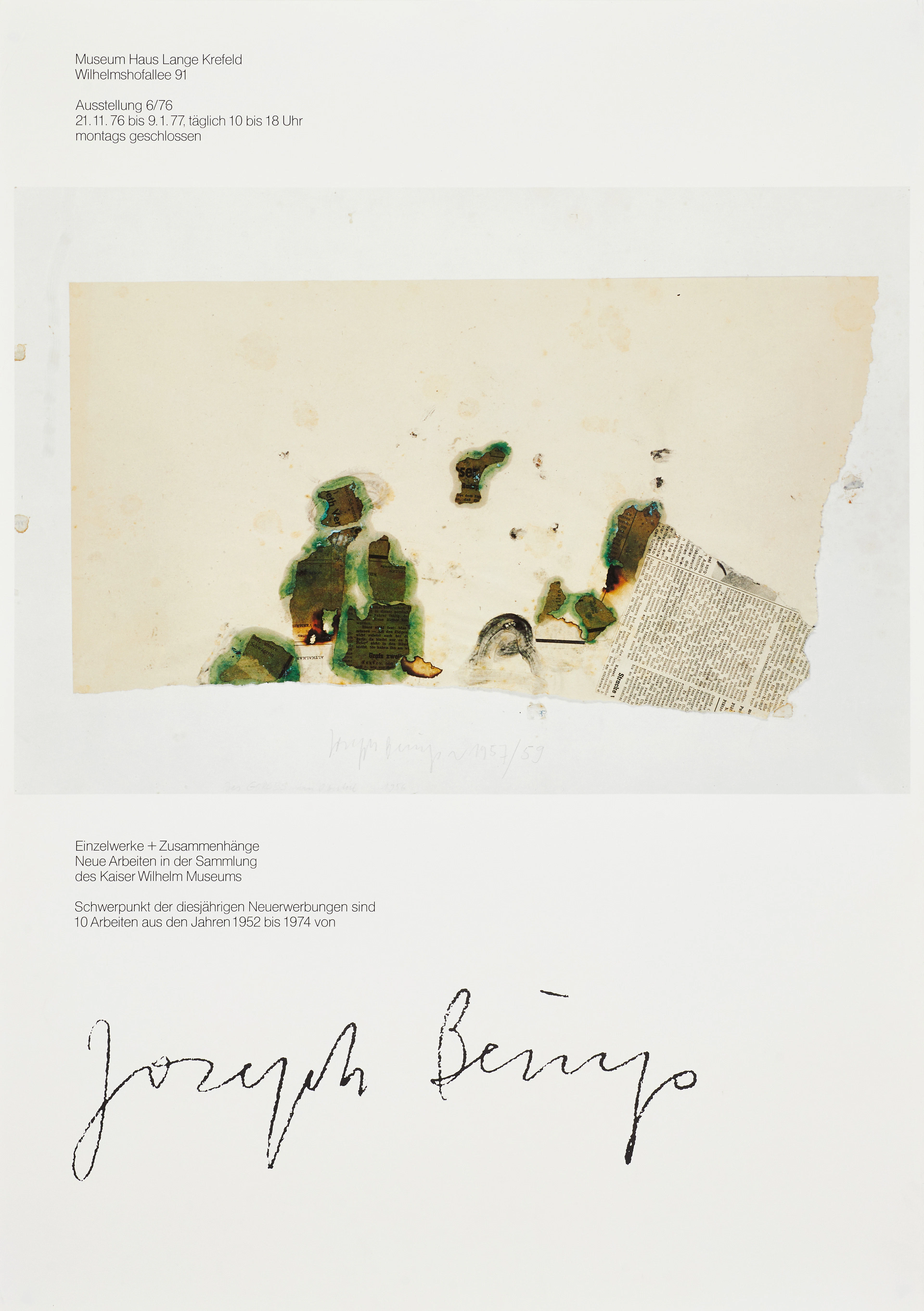 JOSEPH BEUYS. Utställningsaffisch, 1976-1977, Museum Haus Lange Krefeld.