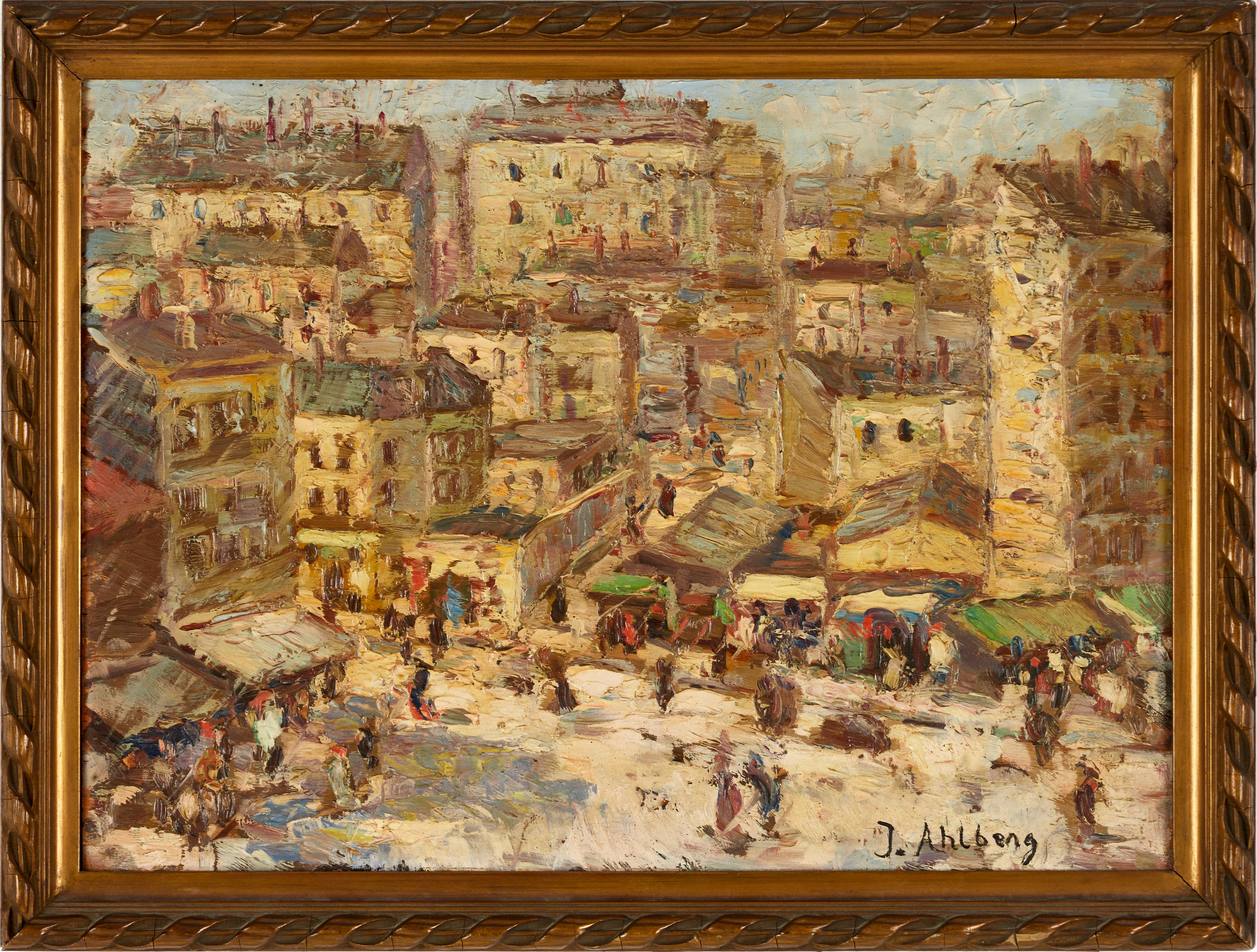 JOHN AHLBERG (1881-1962). Torgscen, Montparnasse, Paris, signerad