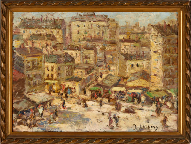 JOHN AHLBERG (1881-1962). Torgscen, Montparnasse, Paris, signerad