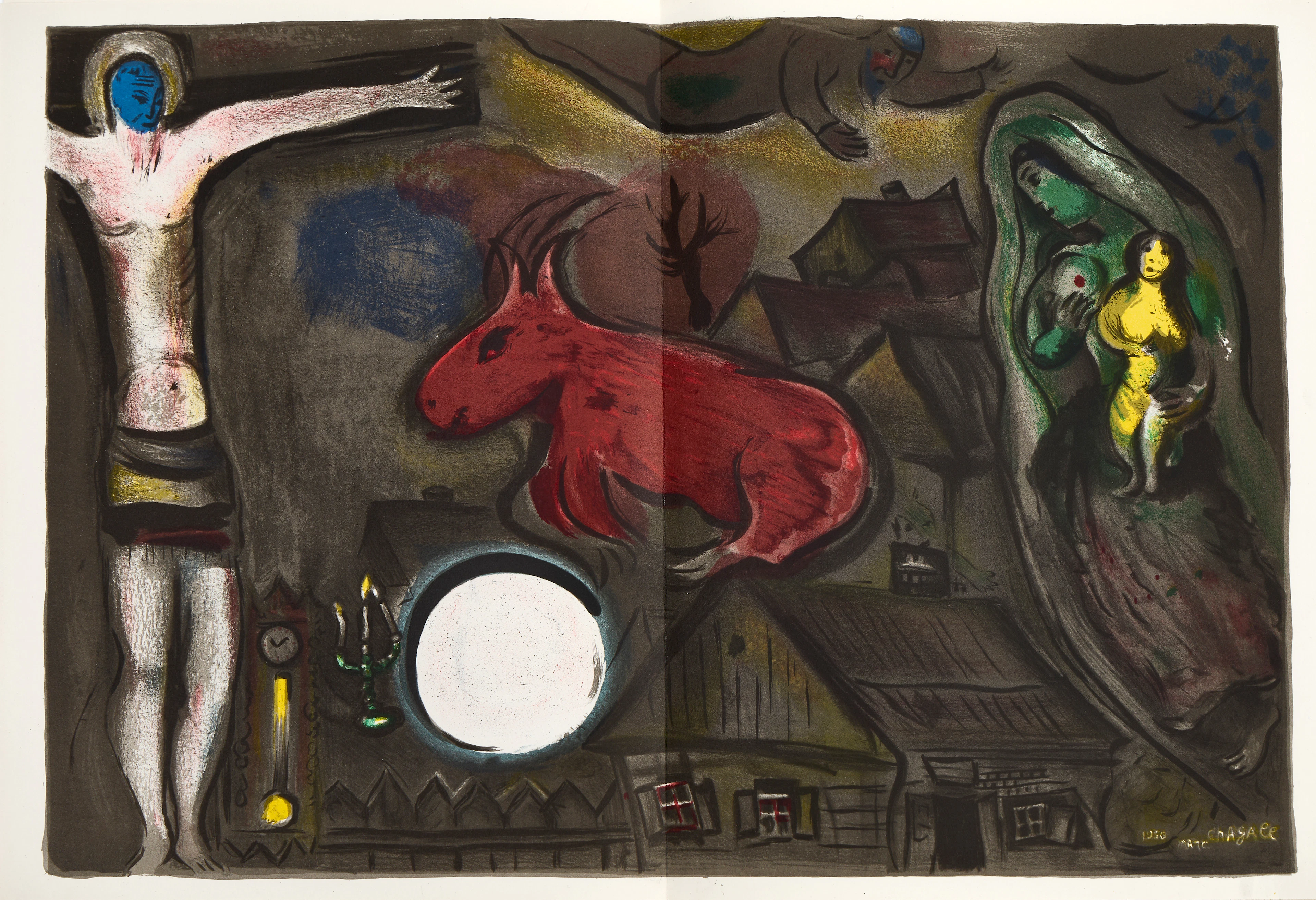 MARC CHAGALL (1887-1985). Efter. Färglitografier, 2 st, bl.a "La crucifixion