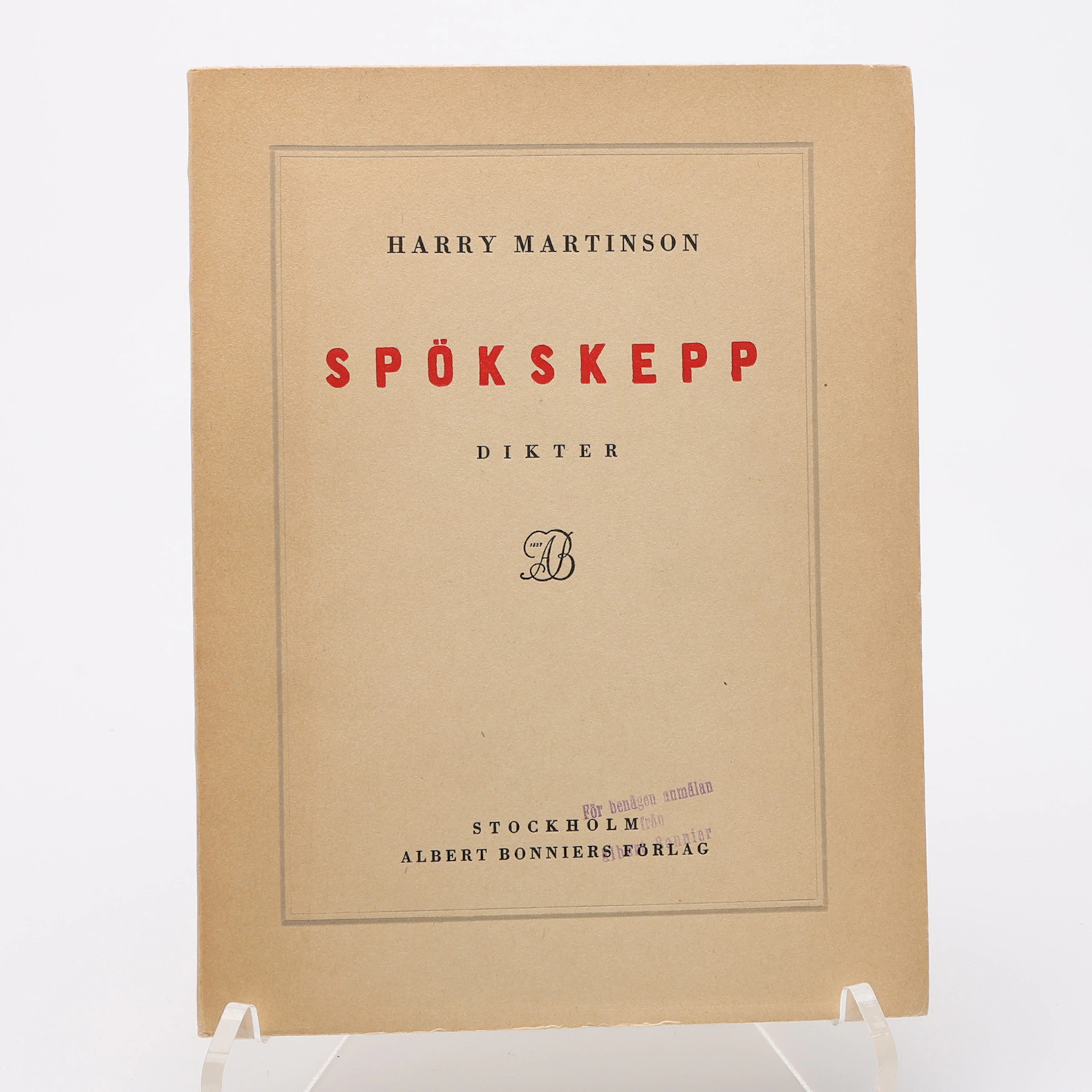 HARRY MARTINSONS DEBUT SPÖKSKEPP I FÖRSTA UPPLAGAN 1929.