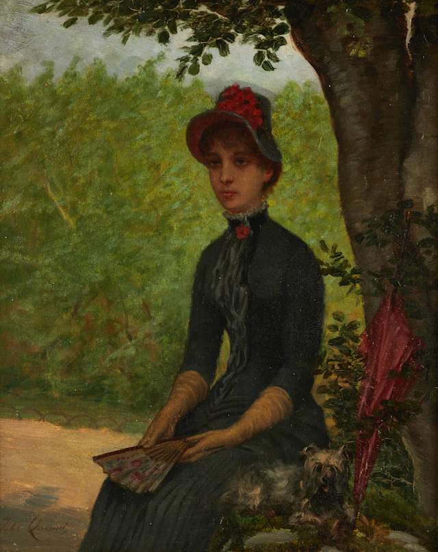 JULES EUGÈNE QUESNET (Frankrike, 1815-1899), Kvinna med solfjäder
