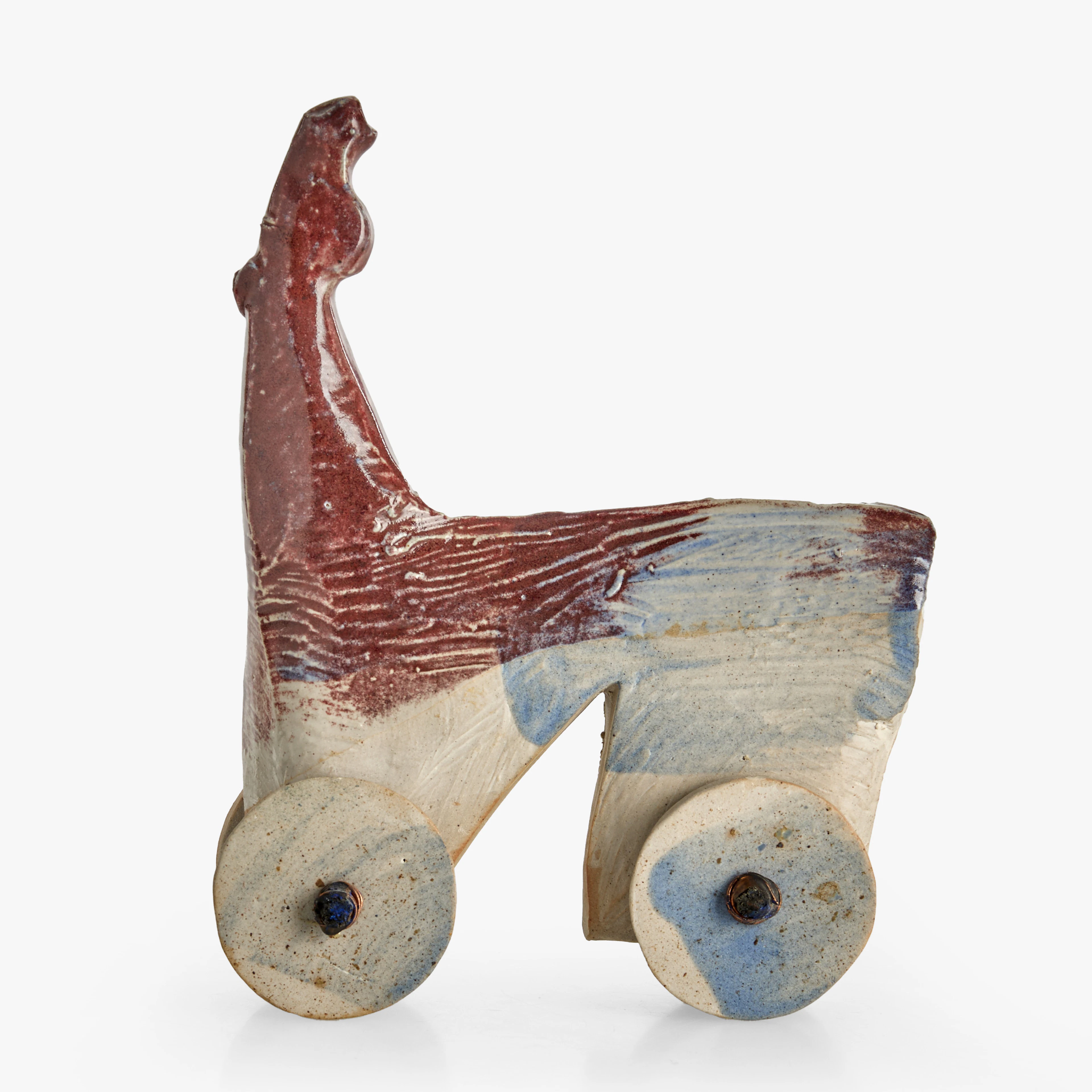 EVA STEFANOWICZ. Skulptur, stengods, häst på hjul, signerad, Paradisverkstaden