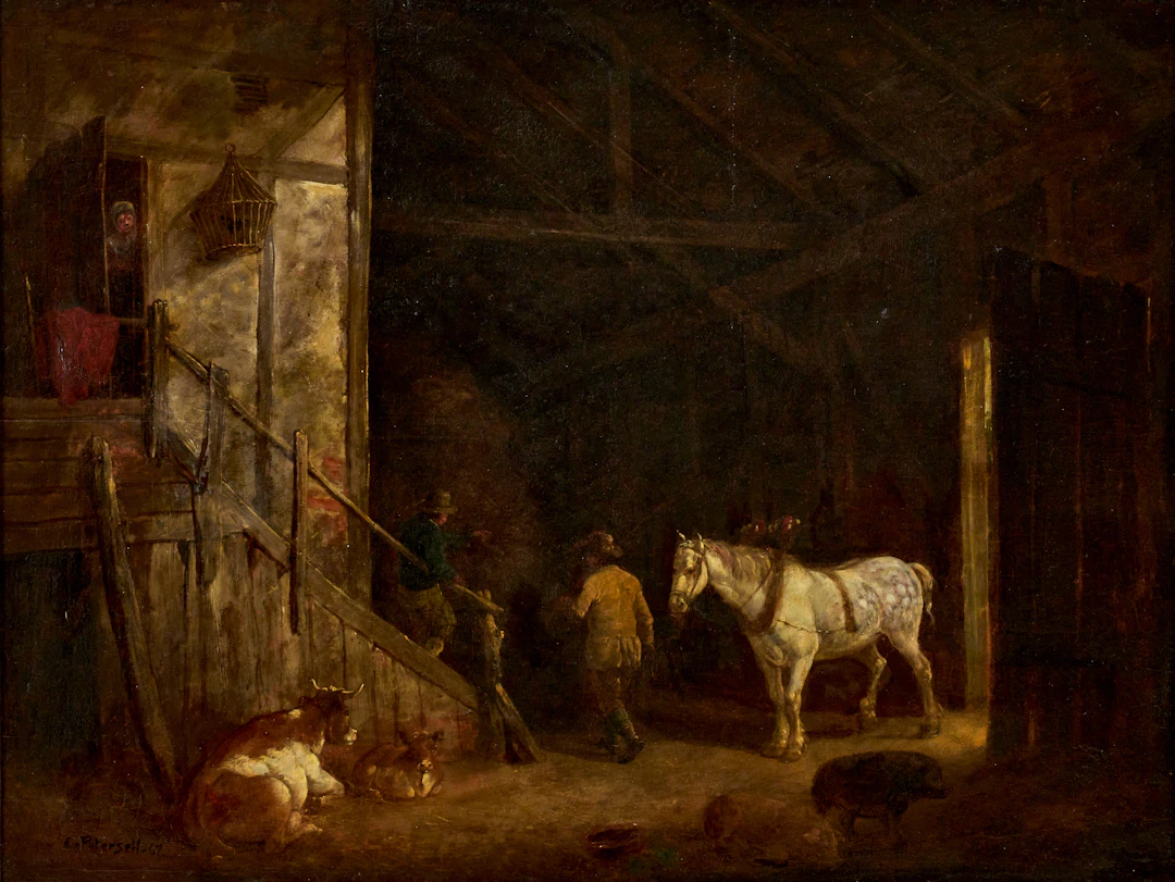 ENGELSK SKOLA (1800-tal): Stallinteriör, signerad C Petergeil?-67